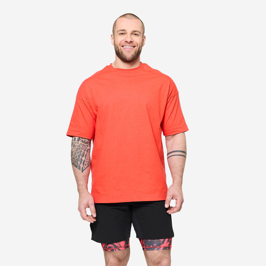 Moška ohlapna majica za fitnes- oranžna