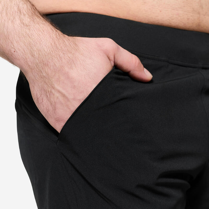 Pantalon scurt fitness 2 în 1 respirabil, buzunar cu fermoar, Negru-Roșu Bărbați