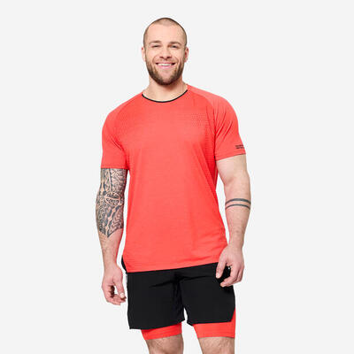 T-shirt voor crosstraining korte mouwen voor heren oranje/zwart