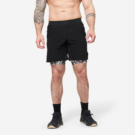 2-in-1-Shorts Herren atmungsaktiv Reißverschlusstasche - violett