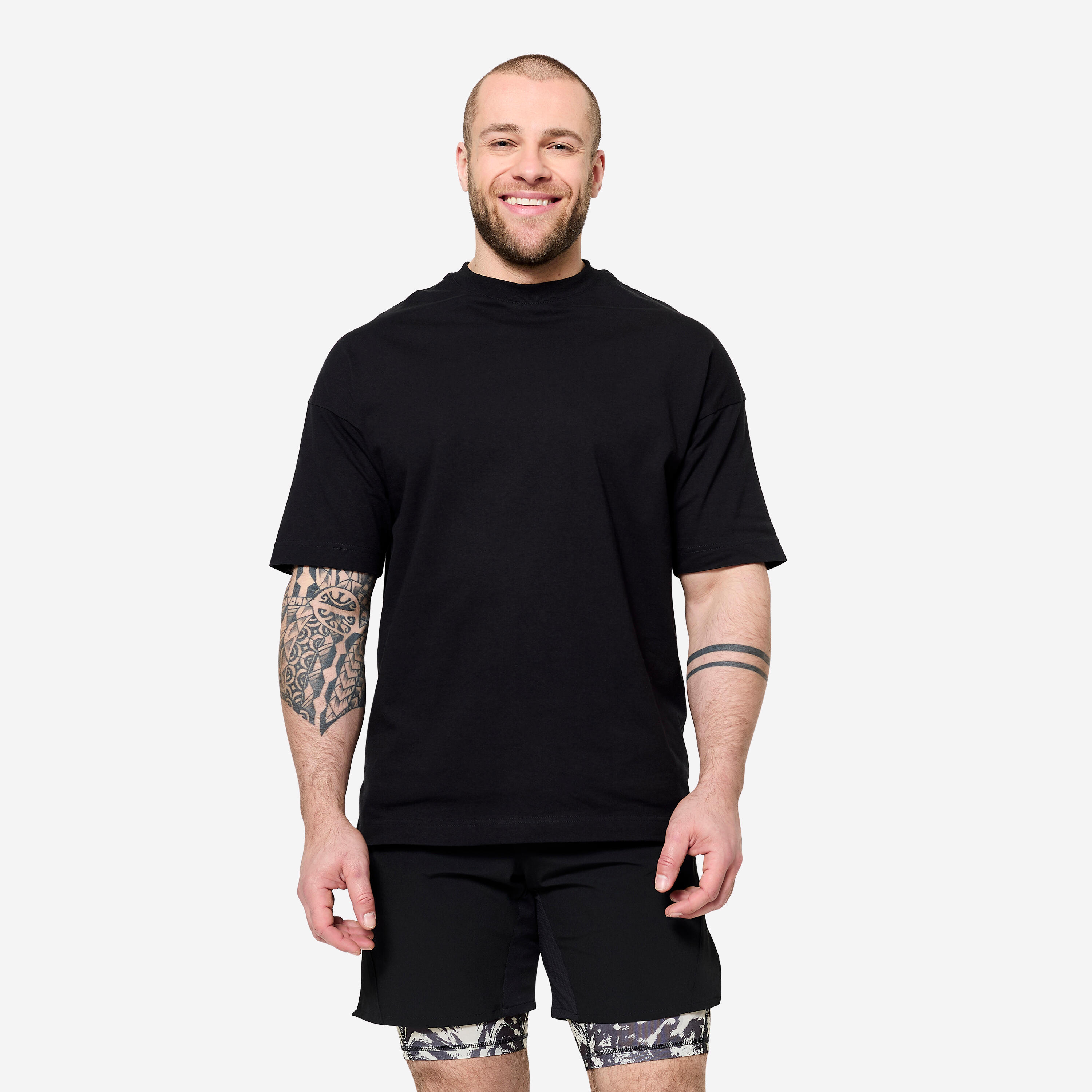 DOMYOS Samarreta Fitness Home Negre Tall Folgat