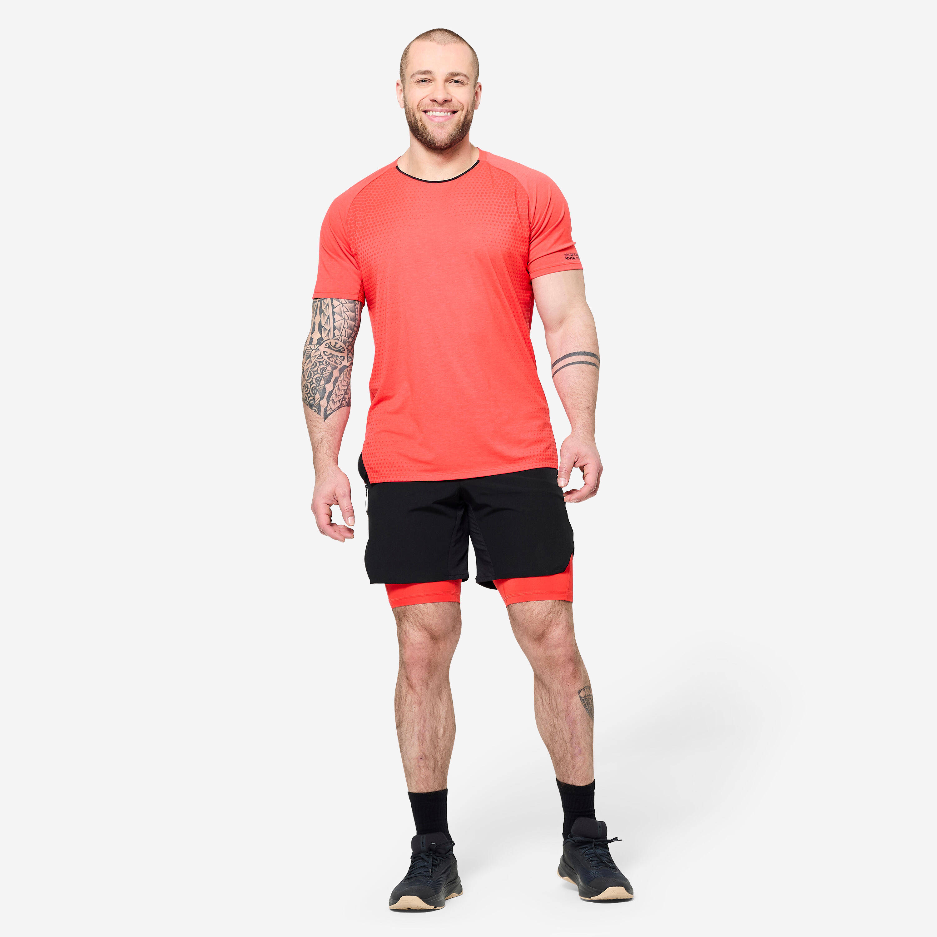 Men's Short-Sleeved Cross Training Performance T-Shirt - Orange/Black -  2