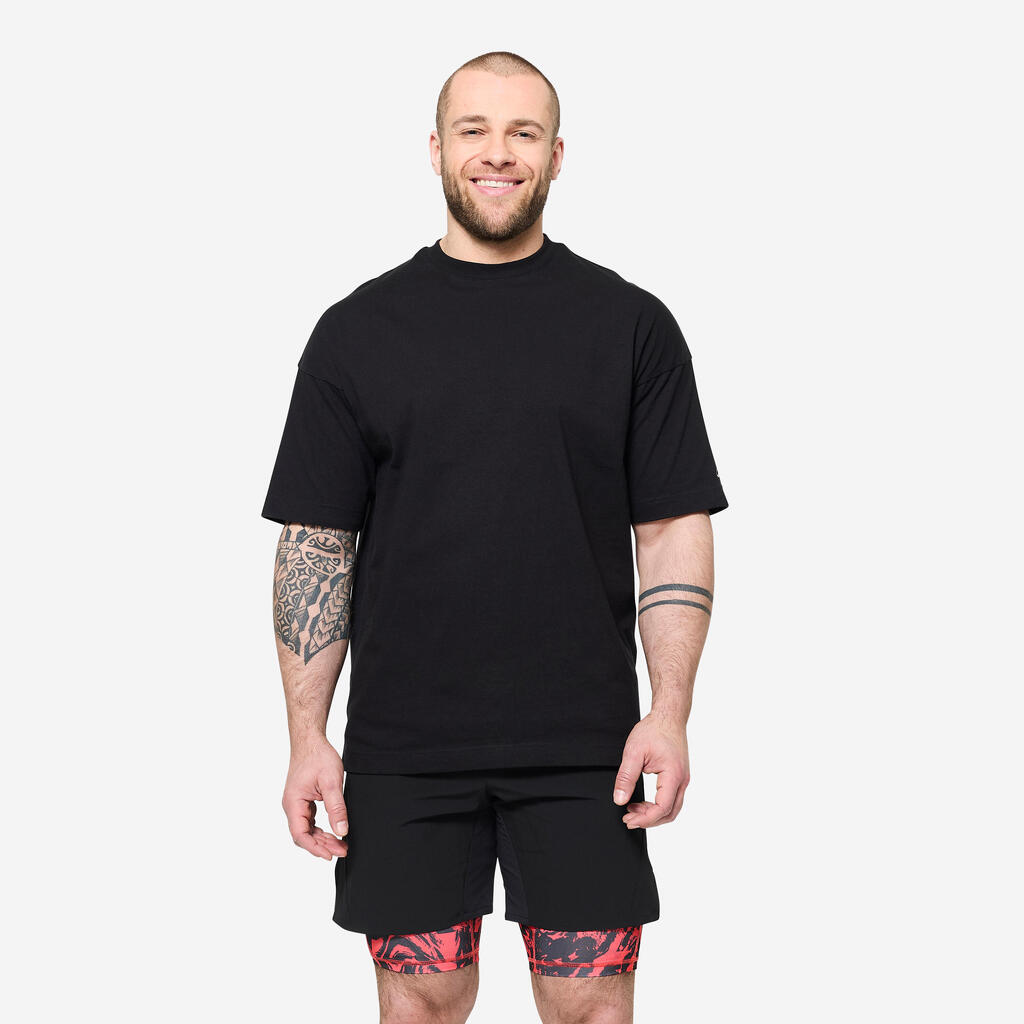 Moška ohlapna fitnes majica - črna/rdeča