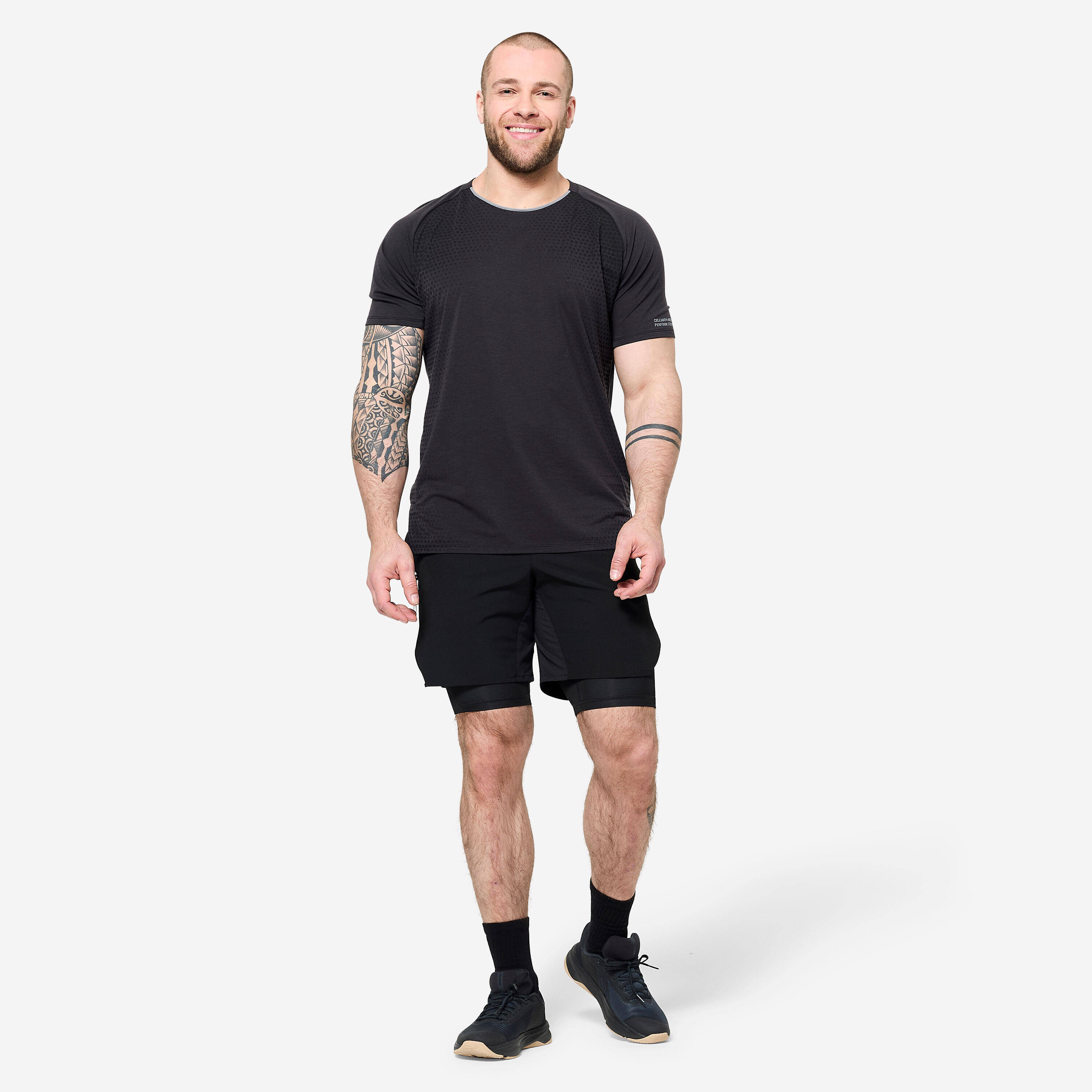 Men's Cross Training Breathable Short-Sleeved Performance T-Shirt - Black / Grey -  2