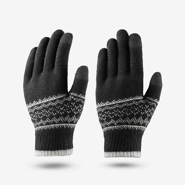 Guantes táctiles de punto niños 4-14 años, HIKE100 gris y blanco