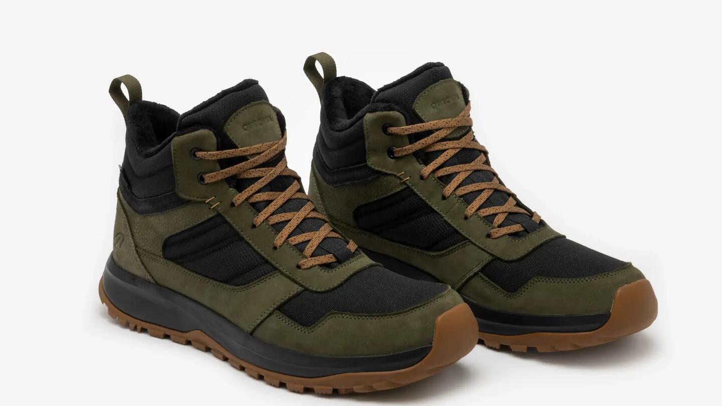 QUECHUA Wanderschuhe Herren halbhoch Leder warm - NH500 Hybrid khaki
