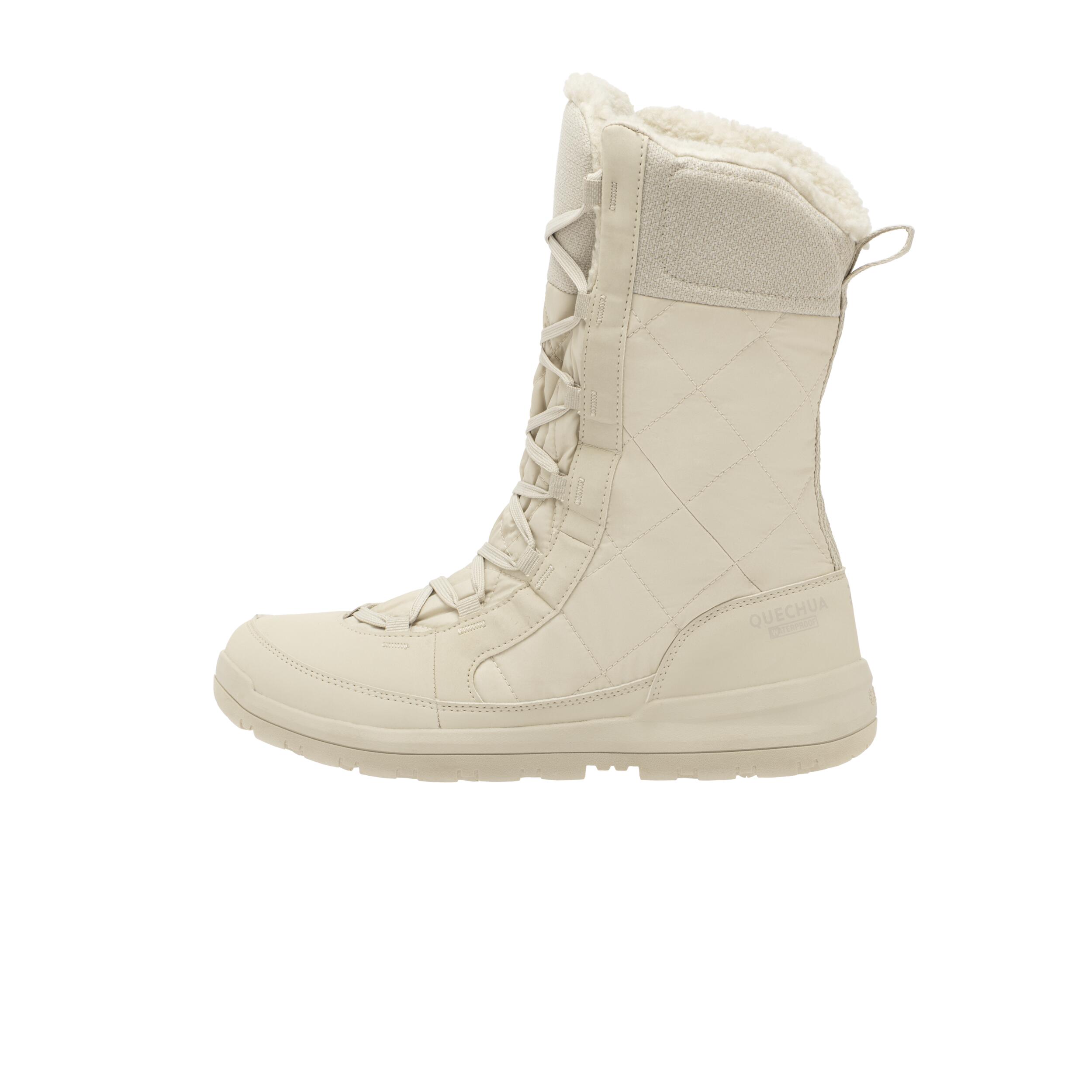 Botas de nieve altas, cálidas e impermeables beige para mujer NH500 8/17