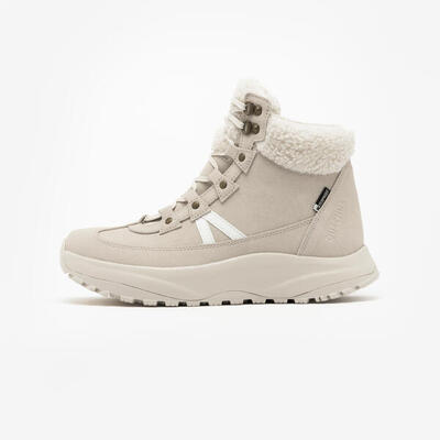 Botas cálidas de senderismo impermeables mujer, NH500 Mid Leather beige
