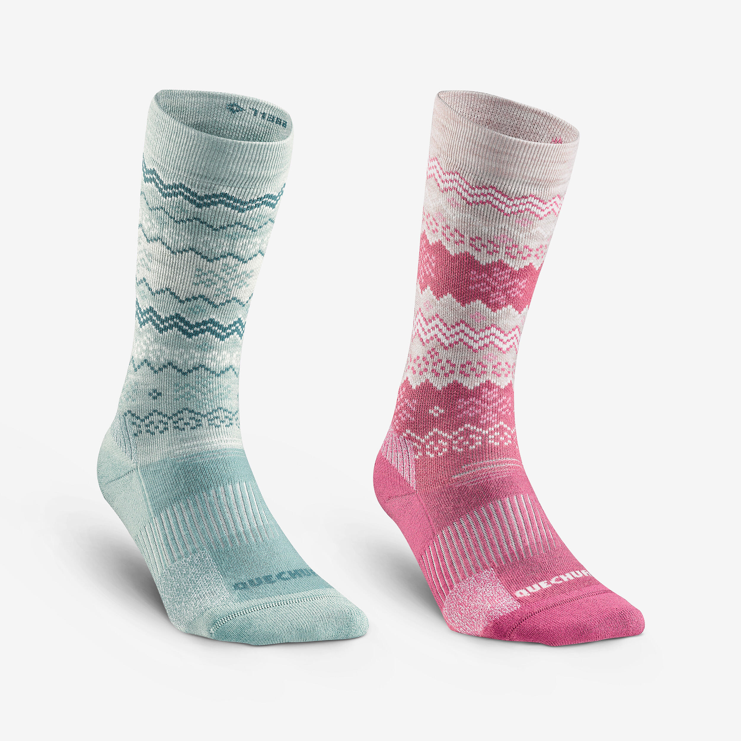 QUECHUA Wandersocken halbhoch warm Winterwandern - SH500 grün/rosa