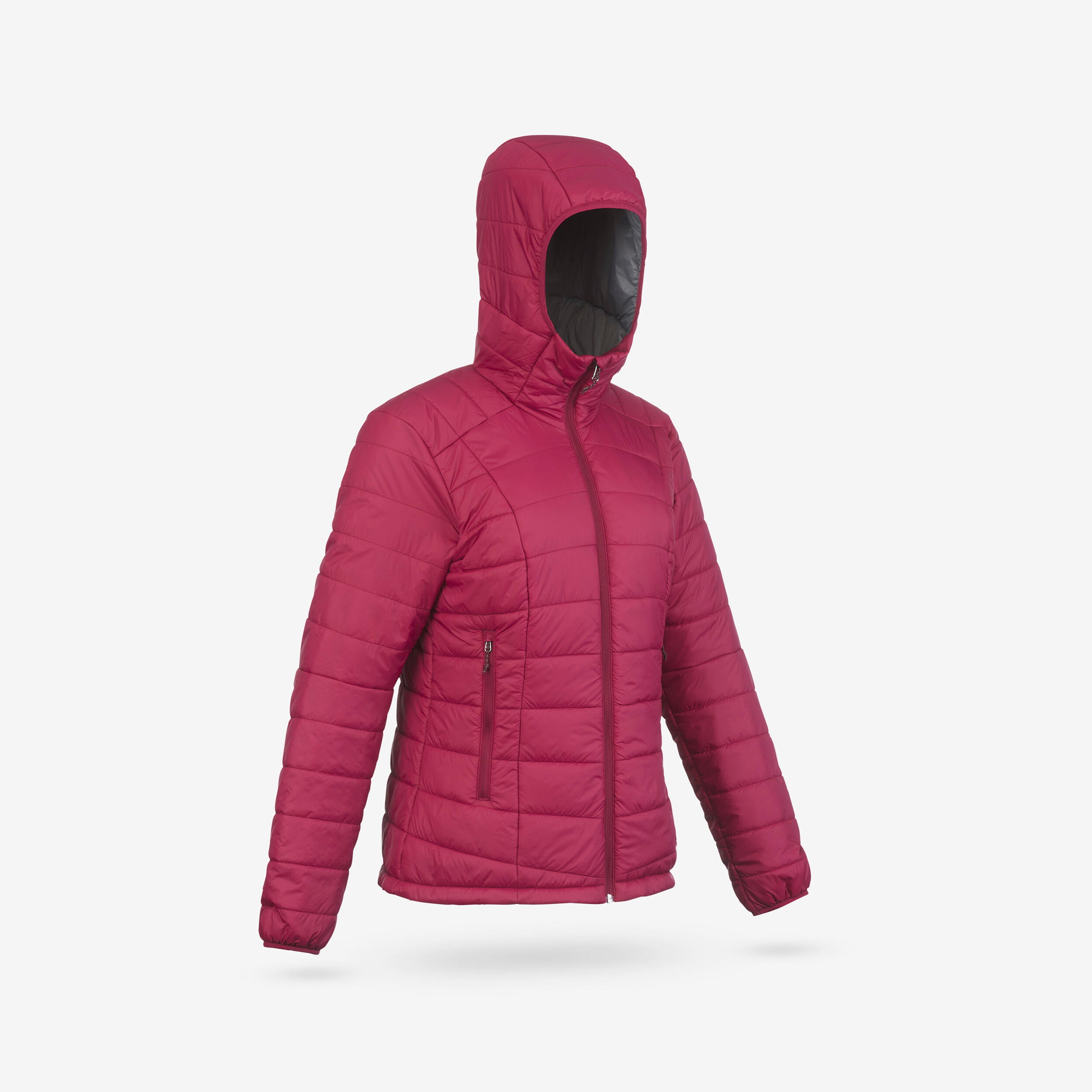 Wattierte Trekking-Jacke Synthetik mit Kapuze Damen, MT100 violett 12/22