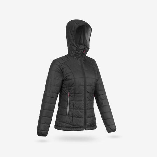Wattierte Jacke Damen Kapuze Trekking - MT100 schwarz