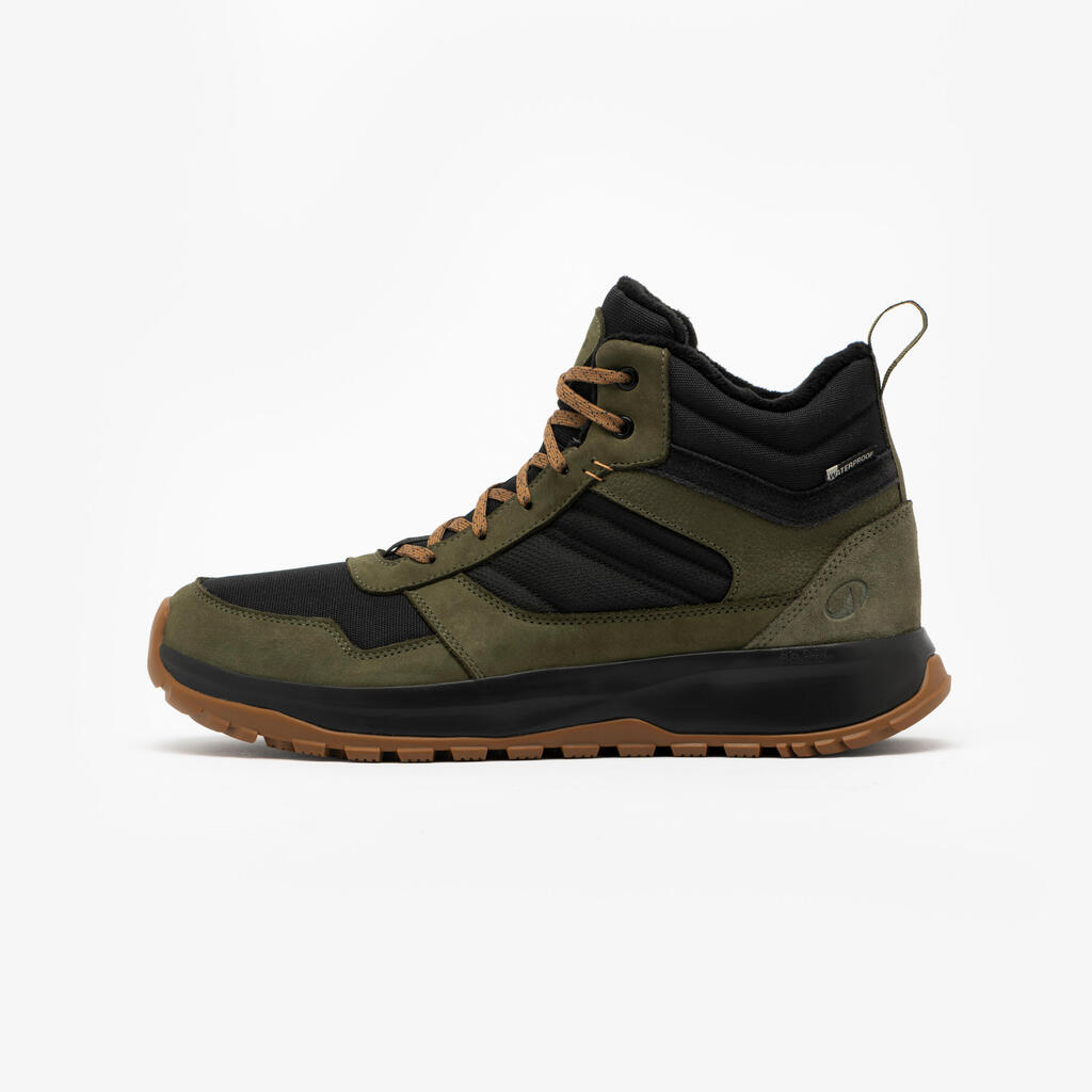 Men’s warm leather hiking boots NH500 Mid Leather Hybrid - Khaki