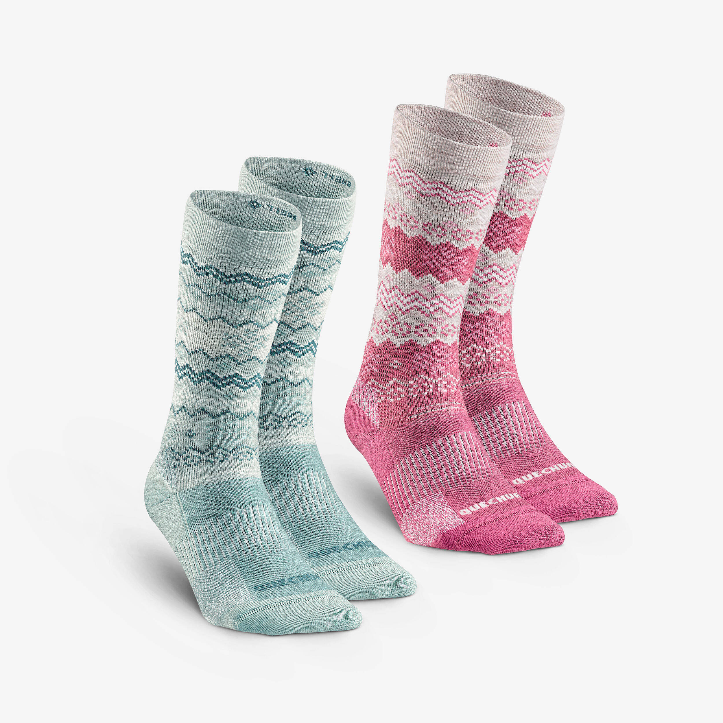 Warm hiking socks SH500 Mid - Green/Pink -  1