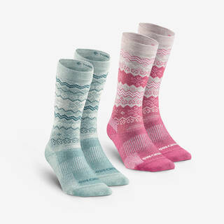 Warm hiking socks SH500 Mid - Green/Pink