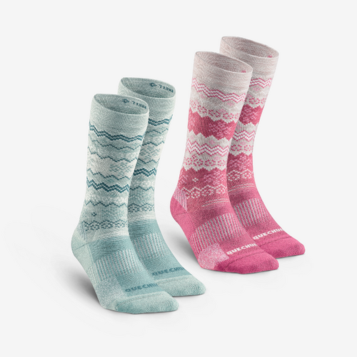 Chaussettes de randonnée chaudes, SH500 Mid vert rose