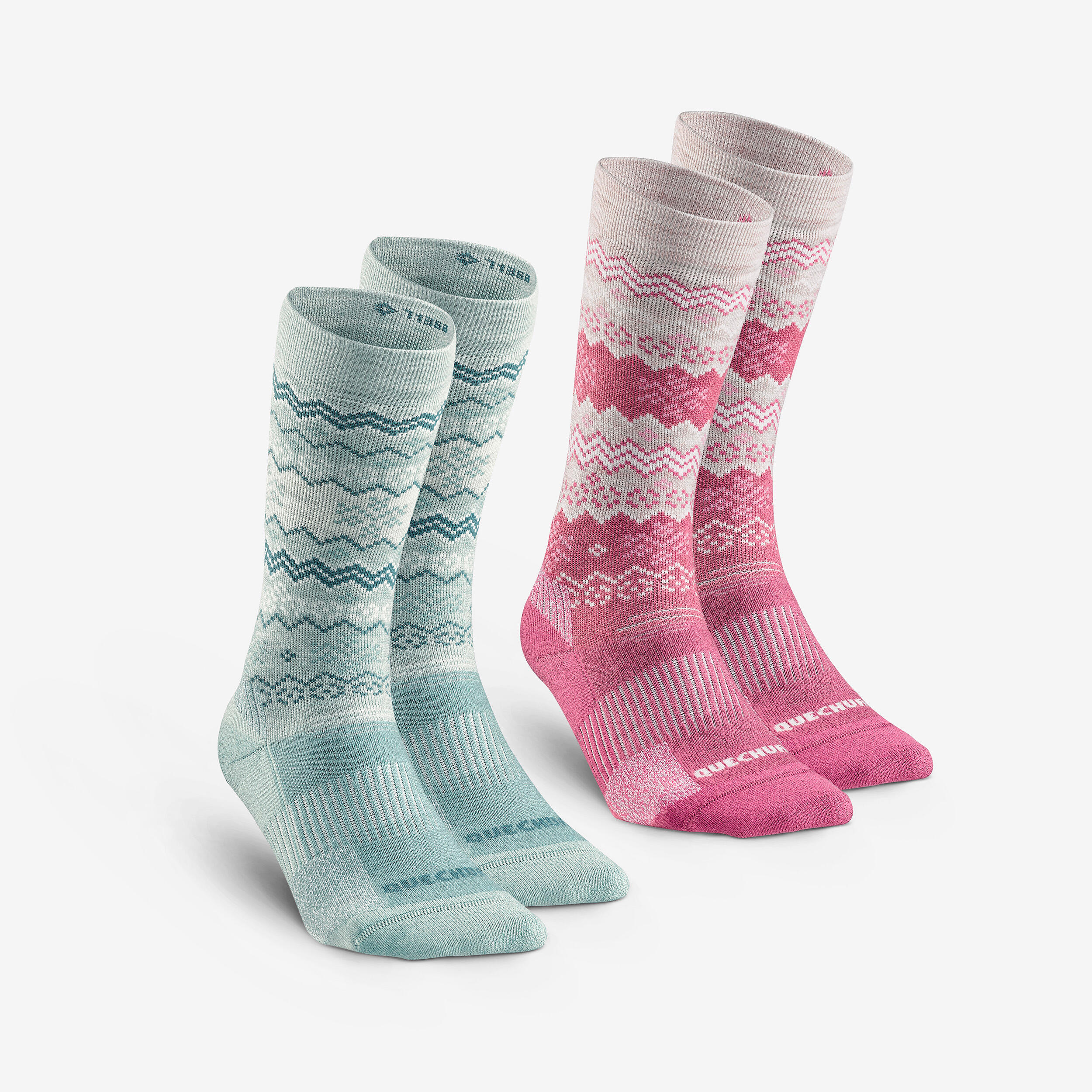 Chaussettes de randonnée mi-mollet chaudes en laine mérinos x2 paires, HIKE 500 - QUECHUA