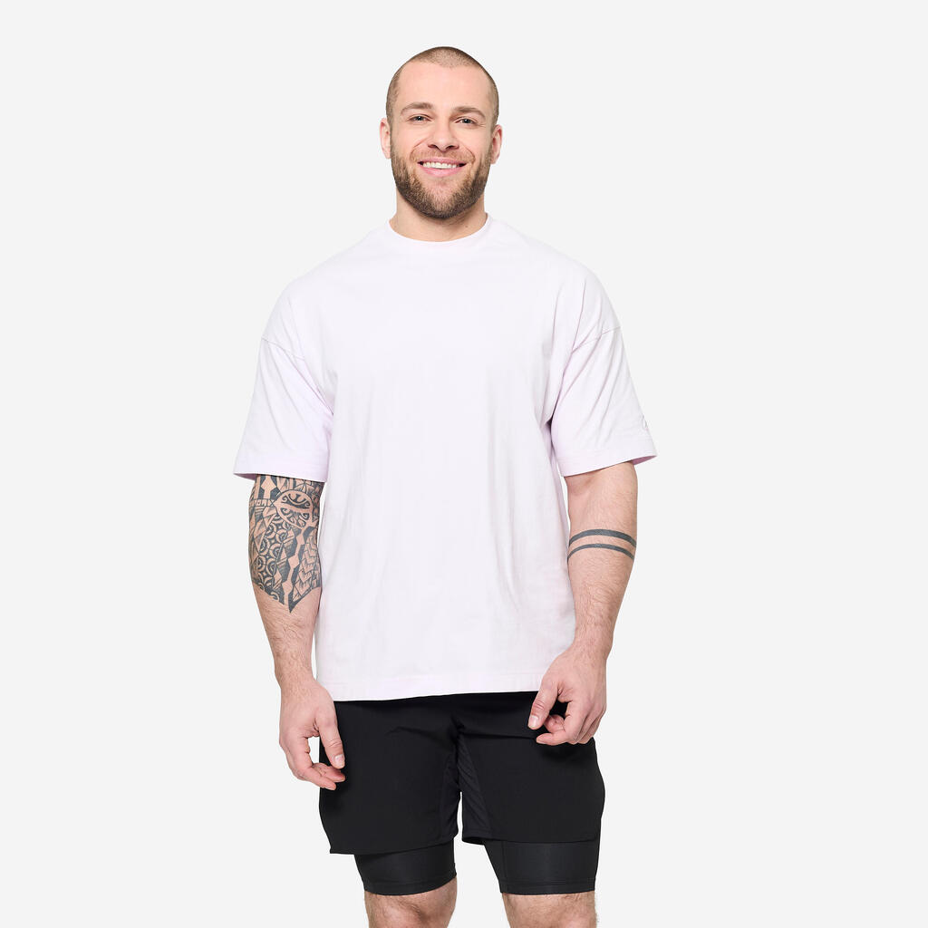 Ανδρικό T-Shirt γυμναστικής σε φαρδιά γραμμή 520 - Παστέλ μοβ