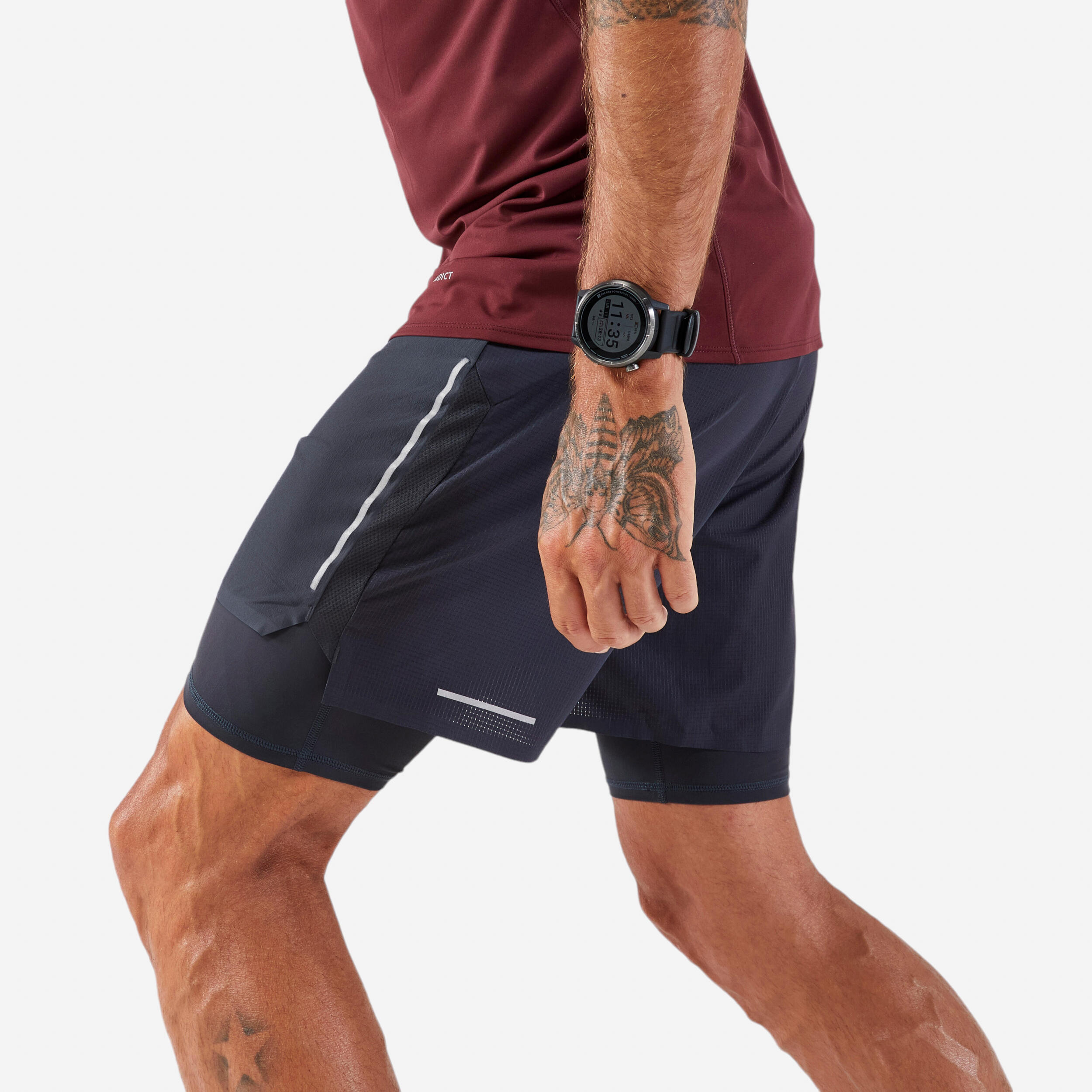 Men's Trail Running Long-Distance Shorts 2in1-KIPRUN Run Ultra 900-Grey