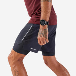 Short 2en1 de running trail longue distance homme - kiprun run ultra 900 gris