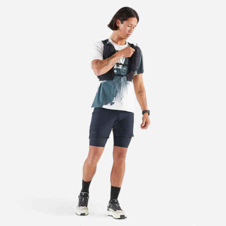 Men's Trail Running Long-Distance Shorts 2in1-KIPRUN Run Ultra 900-Grey