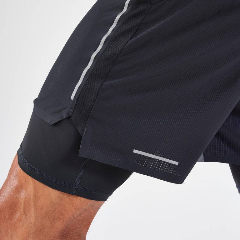 Men's Trail Running Long-Distance Shorts 2in1-KIPRUN Run Ultra 900-Grey