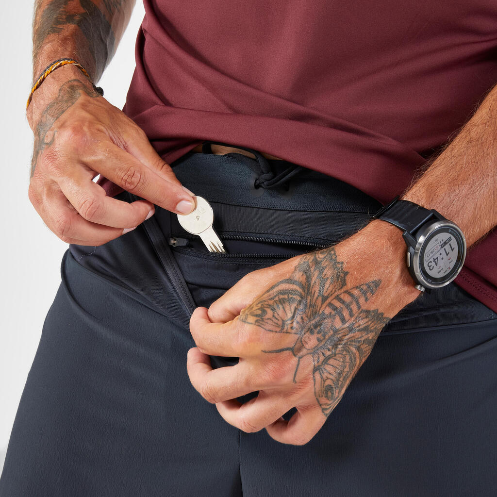 Short 2en1 de running trail longue distance homme - kiprun run ultra 900 gris
