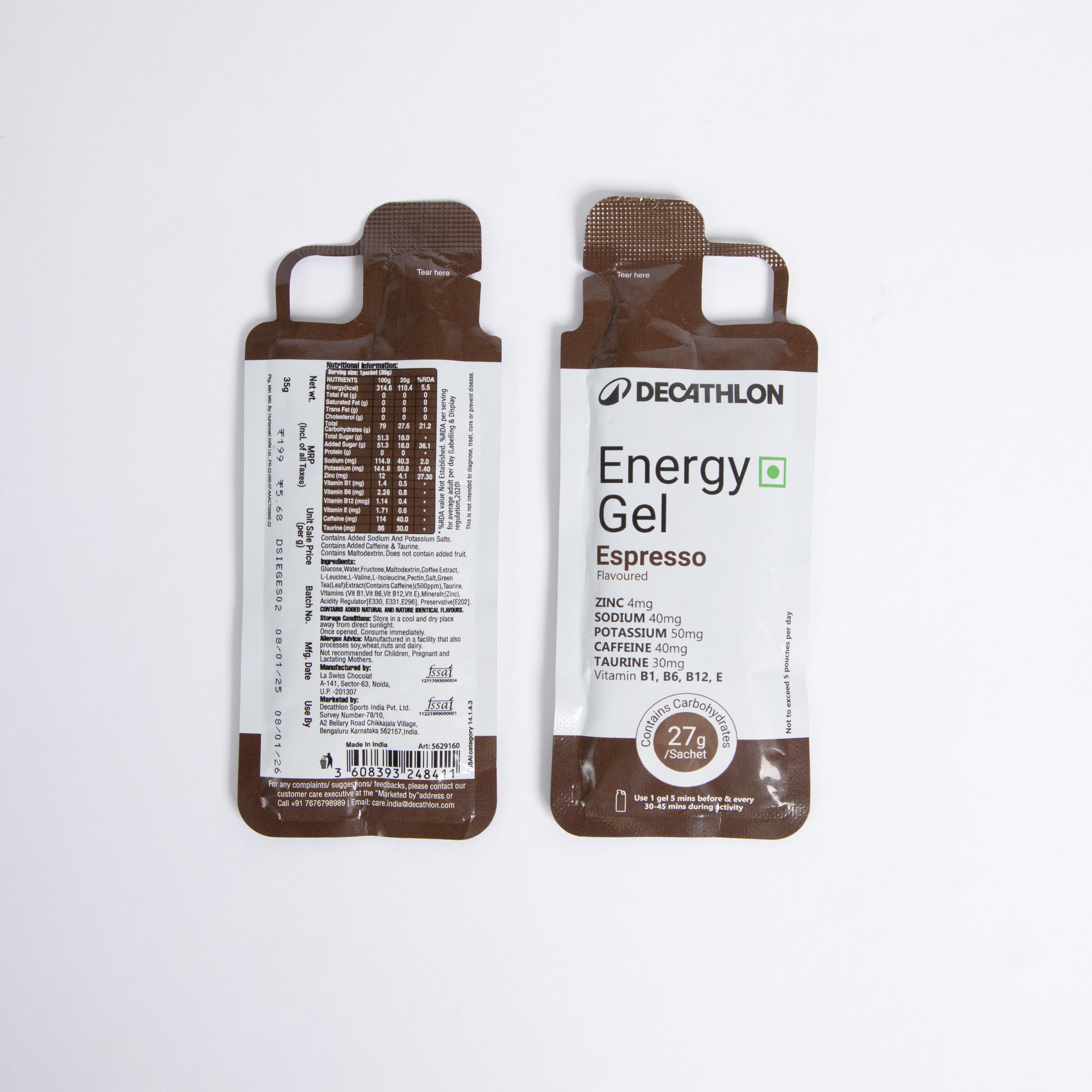 Energy Gel for Sports with 27g Carbohydrates - Espresso Flavored