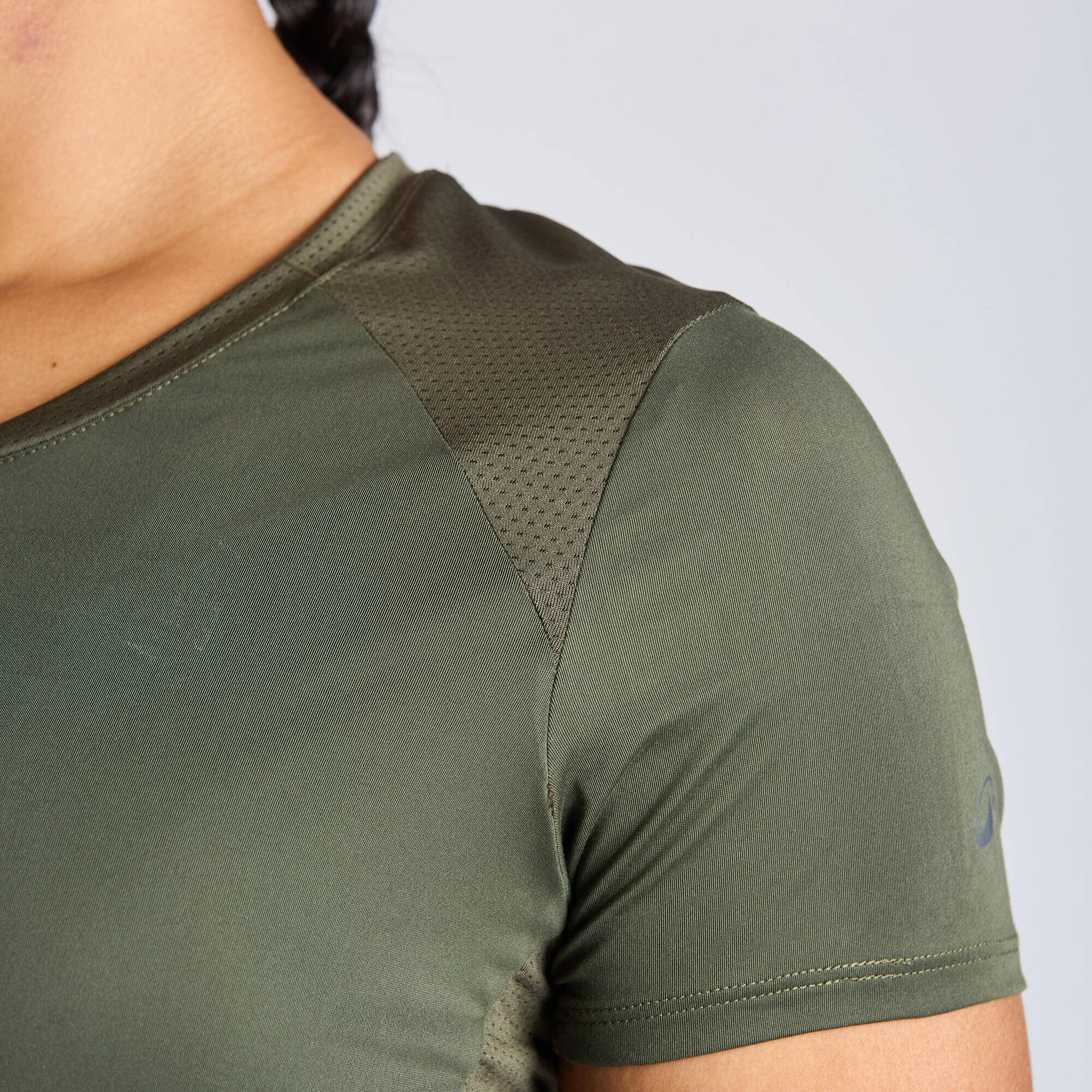 Women's Close fitted Crew Neck Short Sleeved T-Shirt Run 500 - Khaki Green -  5