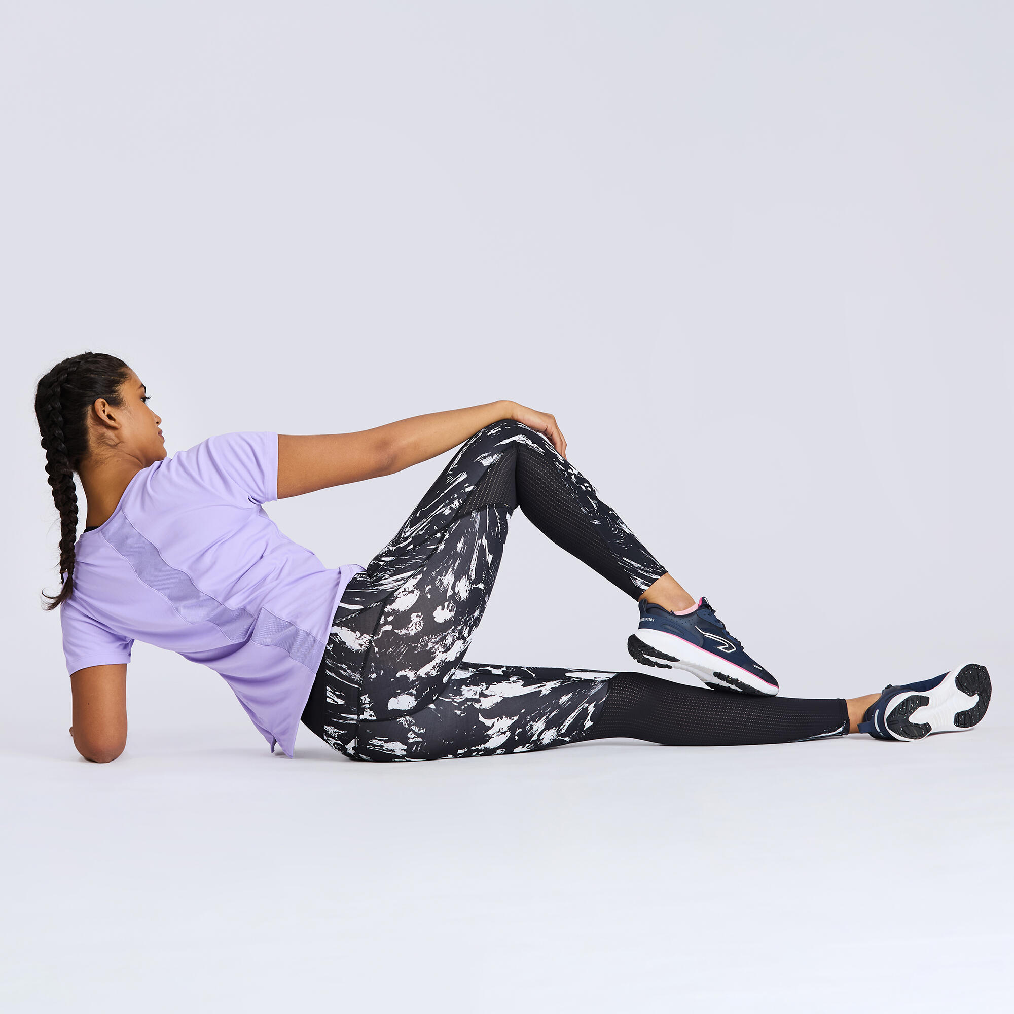 Women's High-waist Printed Fitness Leggings Run 500 - Black