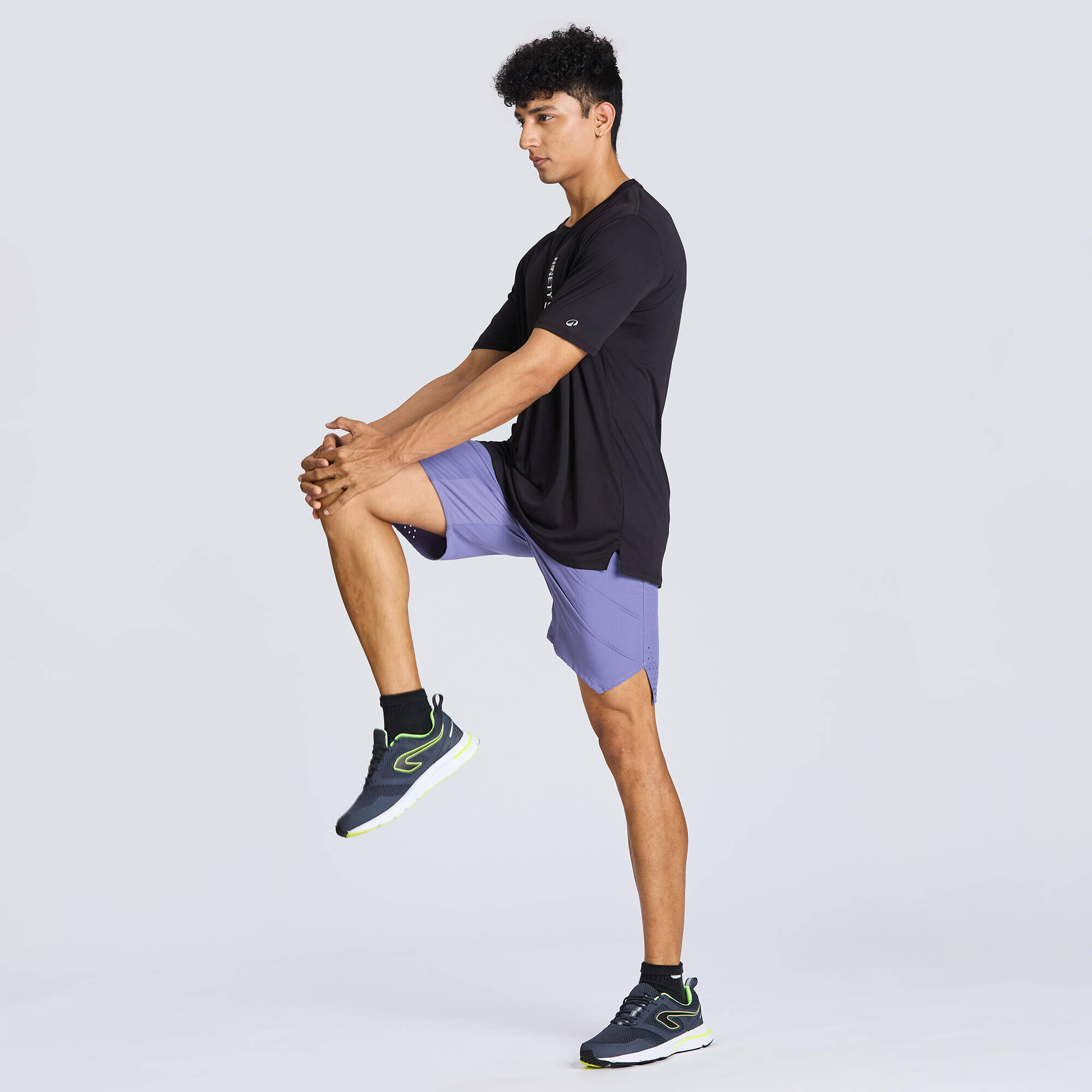 Men's Low waist Training Shorts with 2 Pockets & Elasticated Belt - Foggy Purple -  2