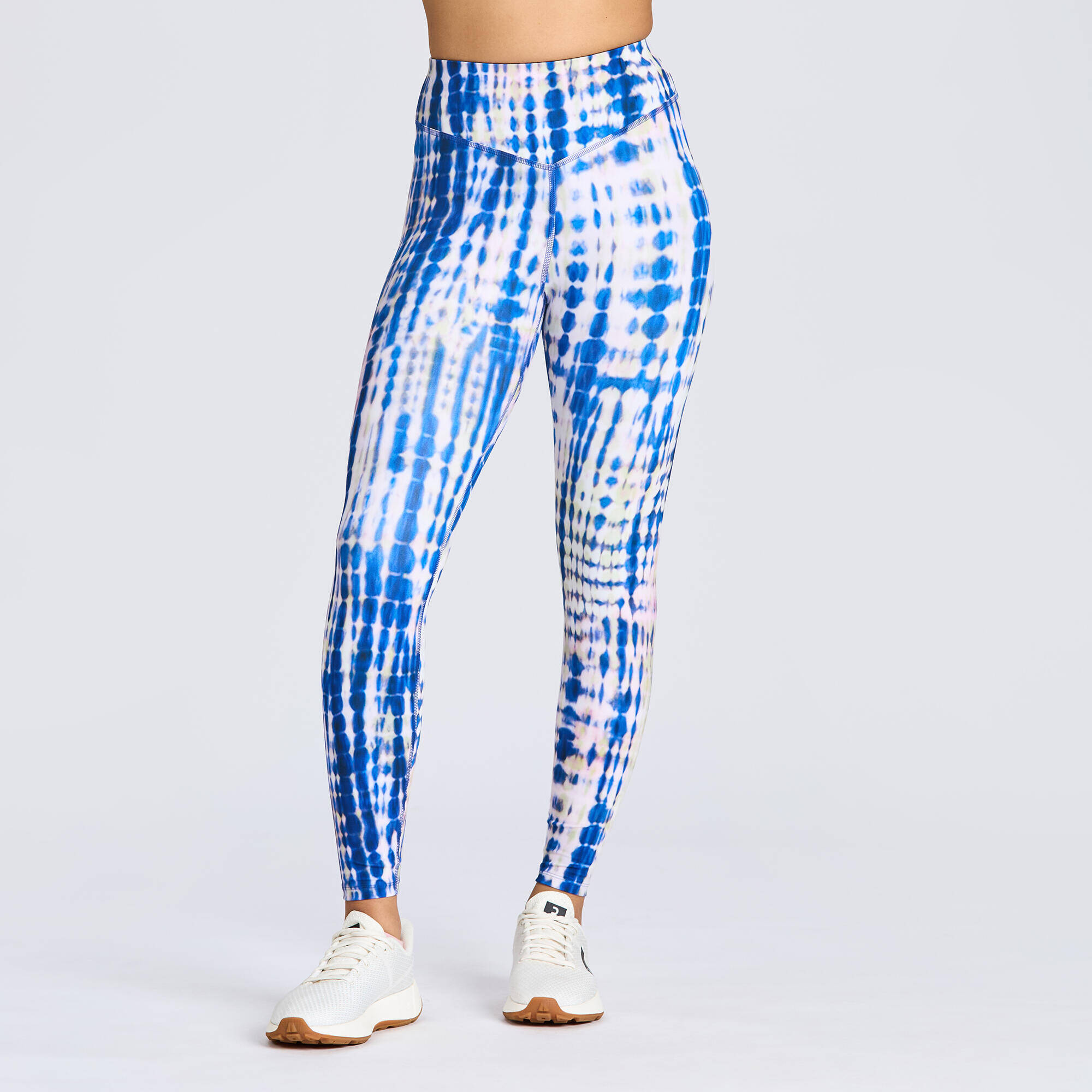 Women's Long Printed Highwaist Leggings - White/Blue -  1