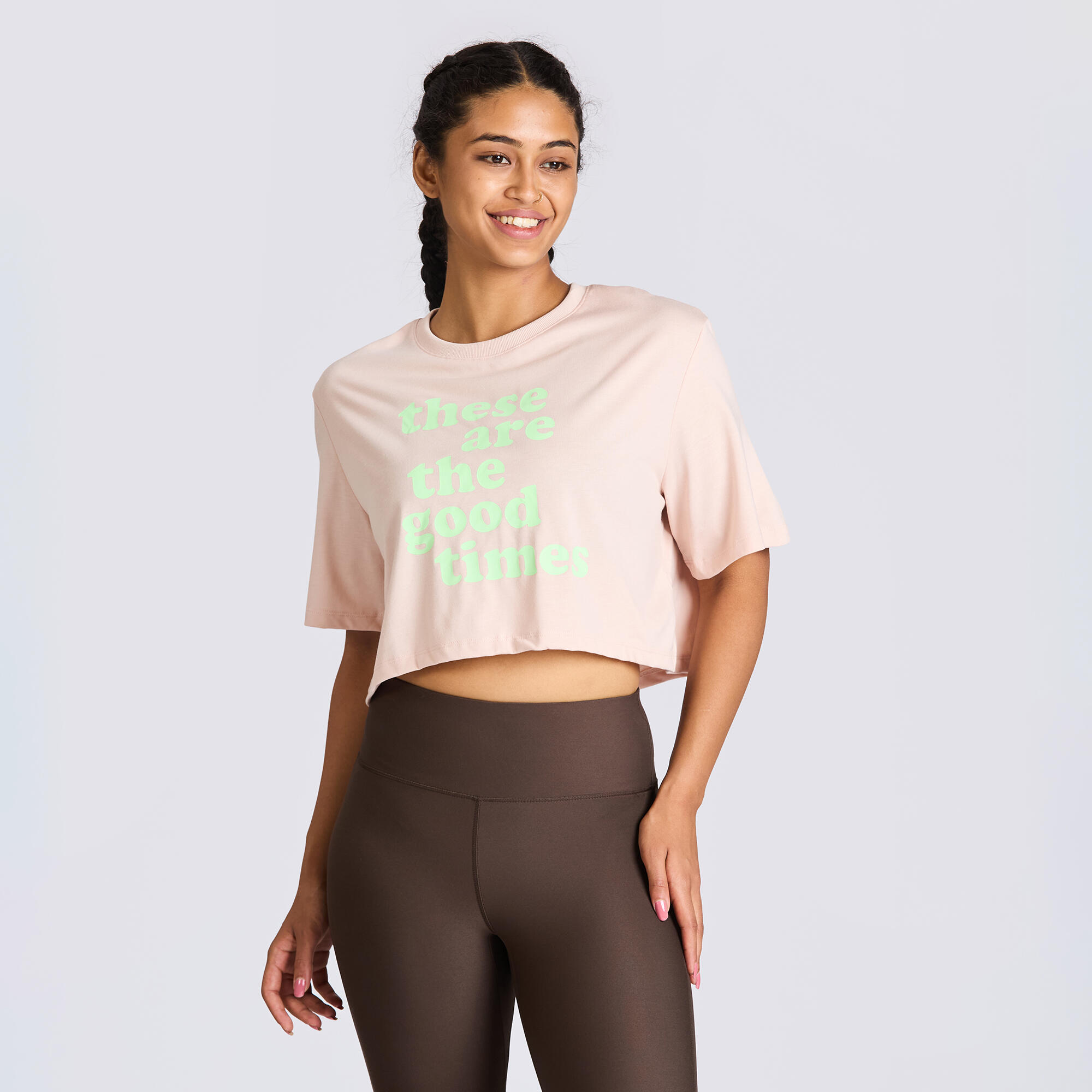 Women's Cropped Printed T-Shirt 520 - Light Medium Pink