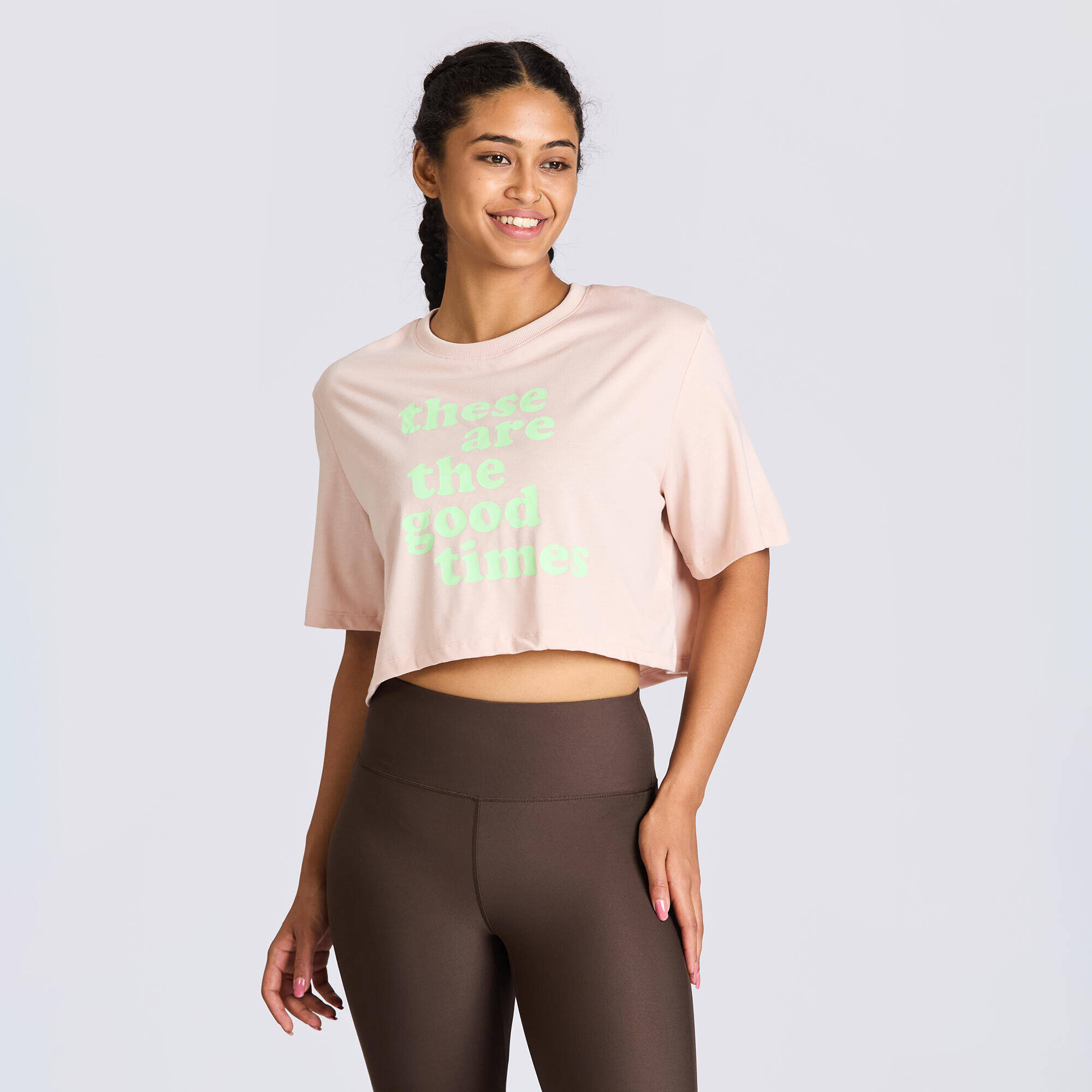 Women's Cropped Printed T-Shirt 520 - Light Medium Pink -  5