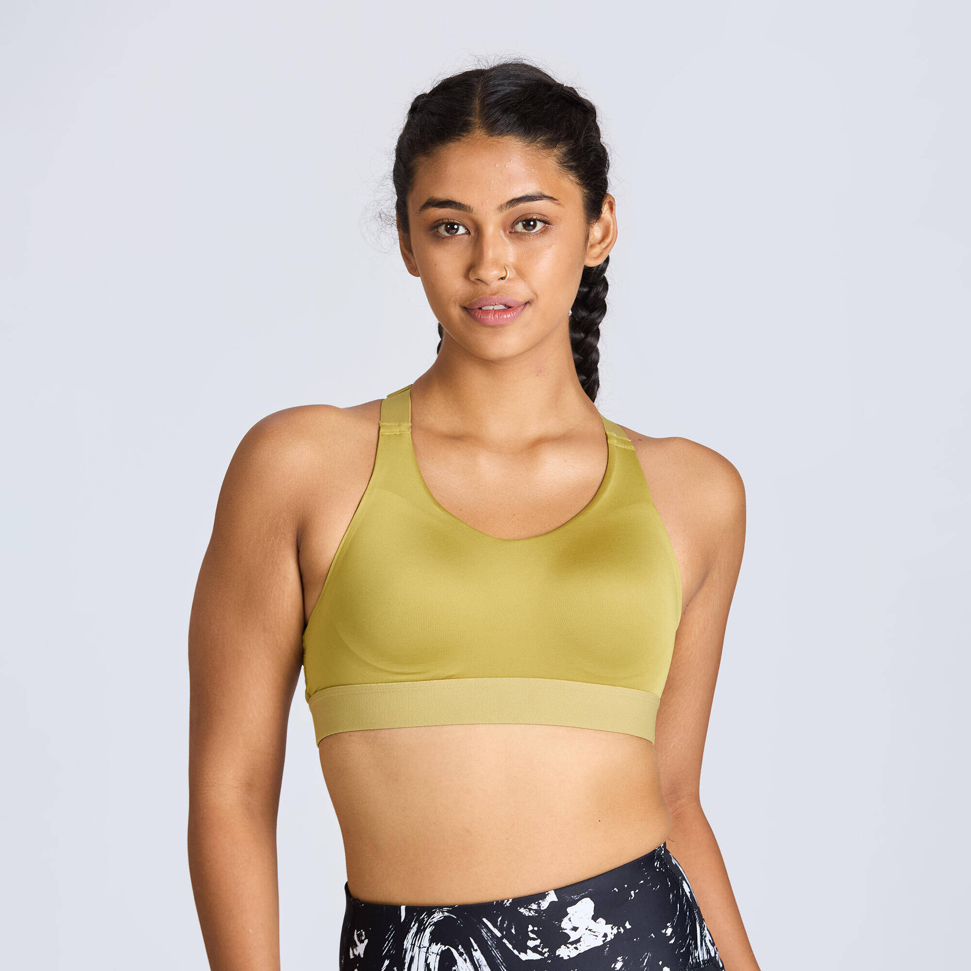 Women's High Support Adjustable Sports Bra with Cups 900- Mangrove Khaki -  1