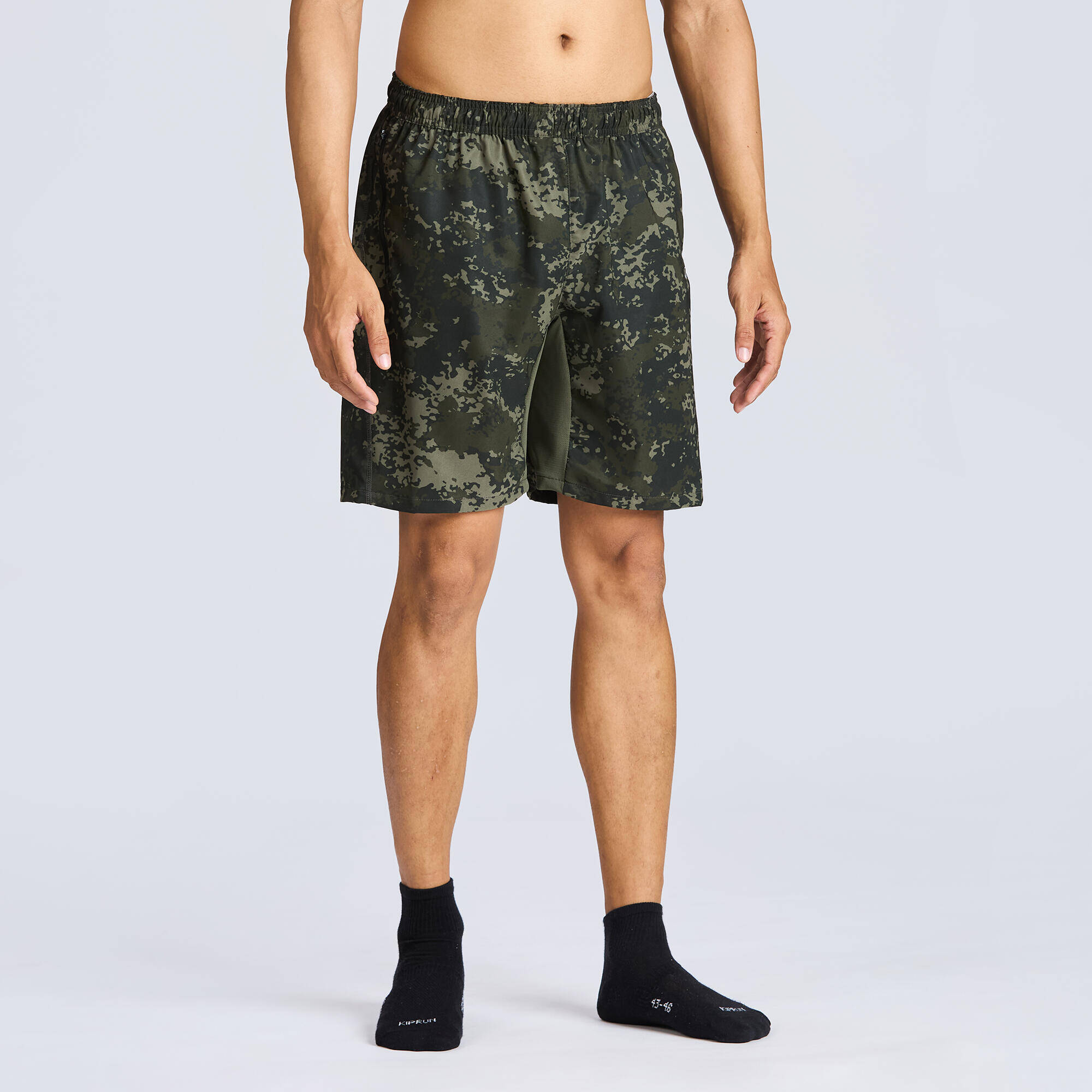 Men Gym Shorts Stretchable, Quick Dry with Zip Pockets - Khaki -  1