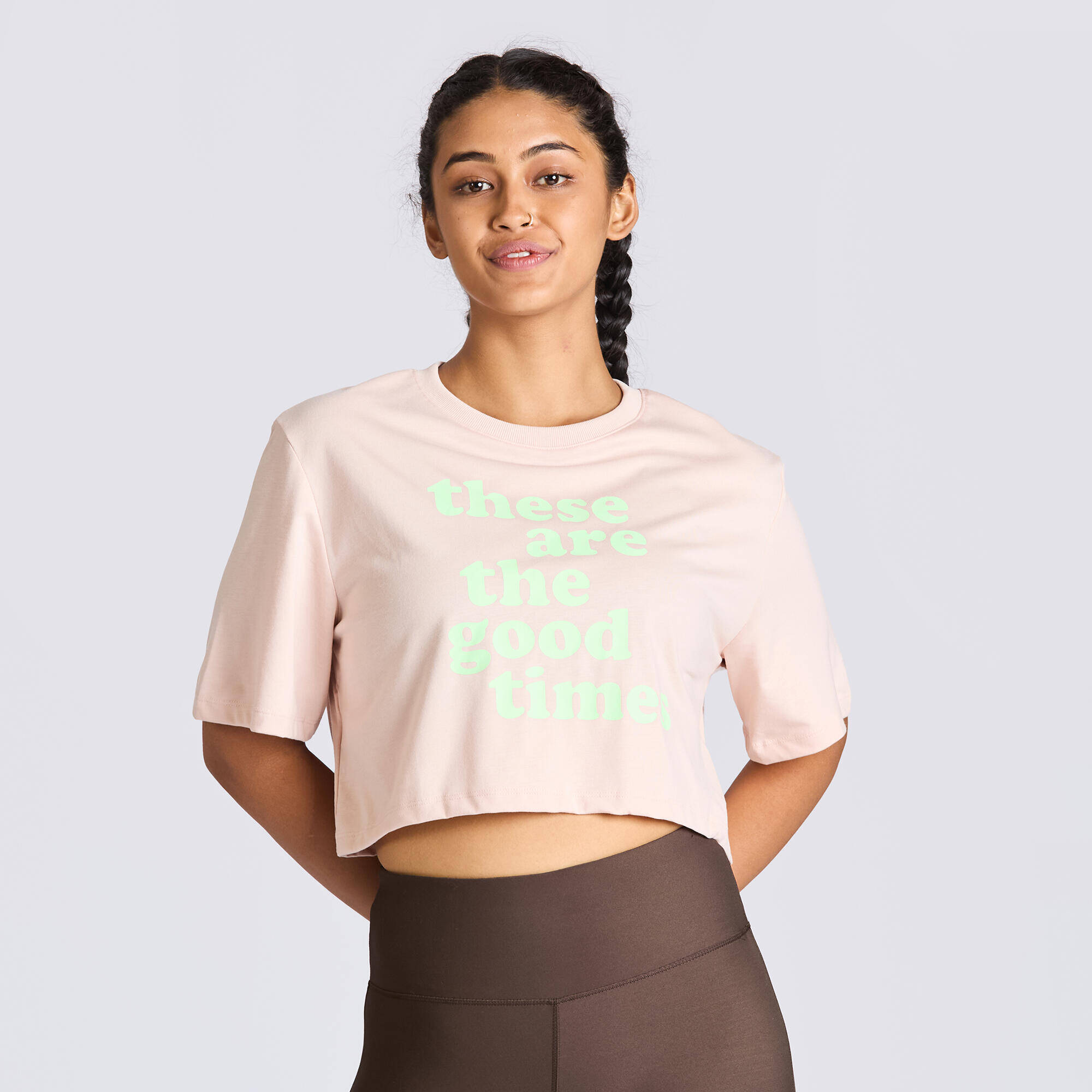 Women's Cropped Printed T-Shirt 520 - Light Medium Pink -  1