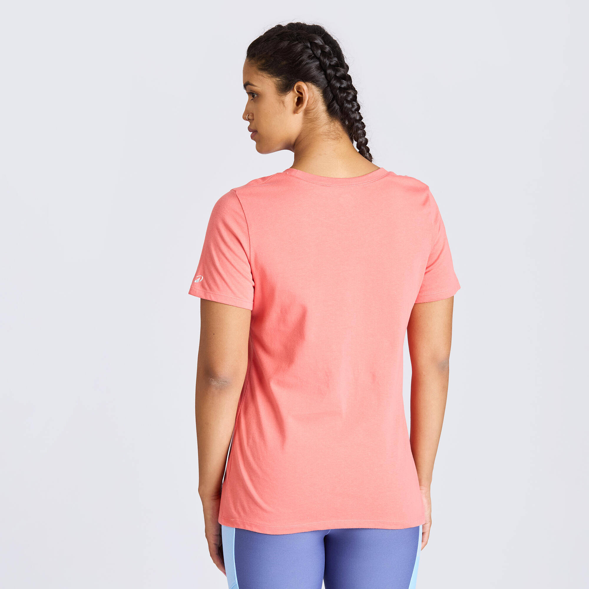 Women's Cotton Crew Neck Short Sleeved T-Shirt Run 500 - Pomelo Pink -  4