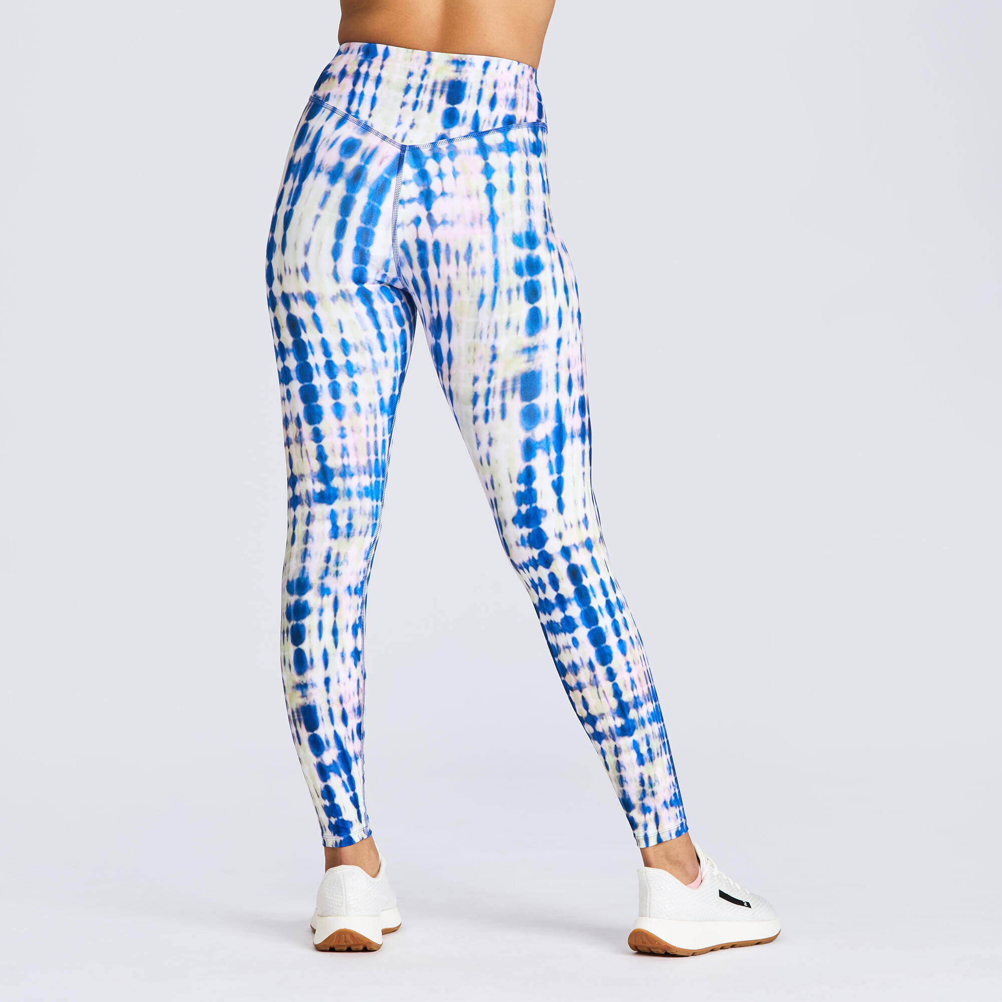 Women's Long Printed Highwaist Leggings - White/Blue -  4