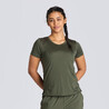 Women's Close fitted Crew Neck Short Sleeved T-Shirt Run 500 - Khaki Green