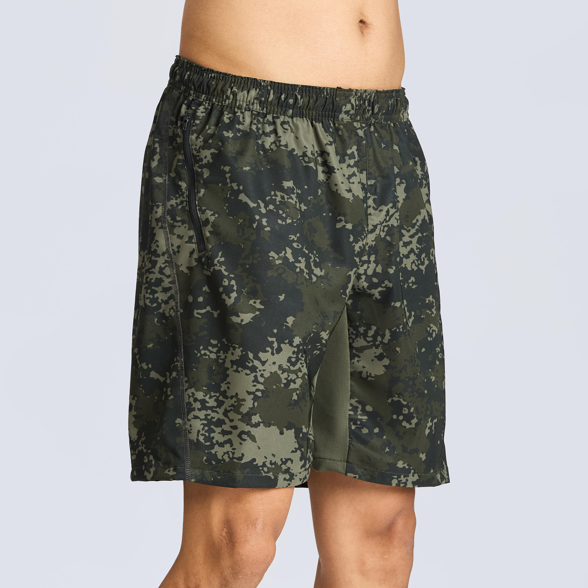 Men Gym Shorts Stretchable, Quick Dry with Zip Pockets - Khaki