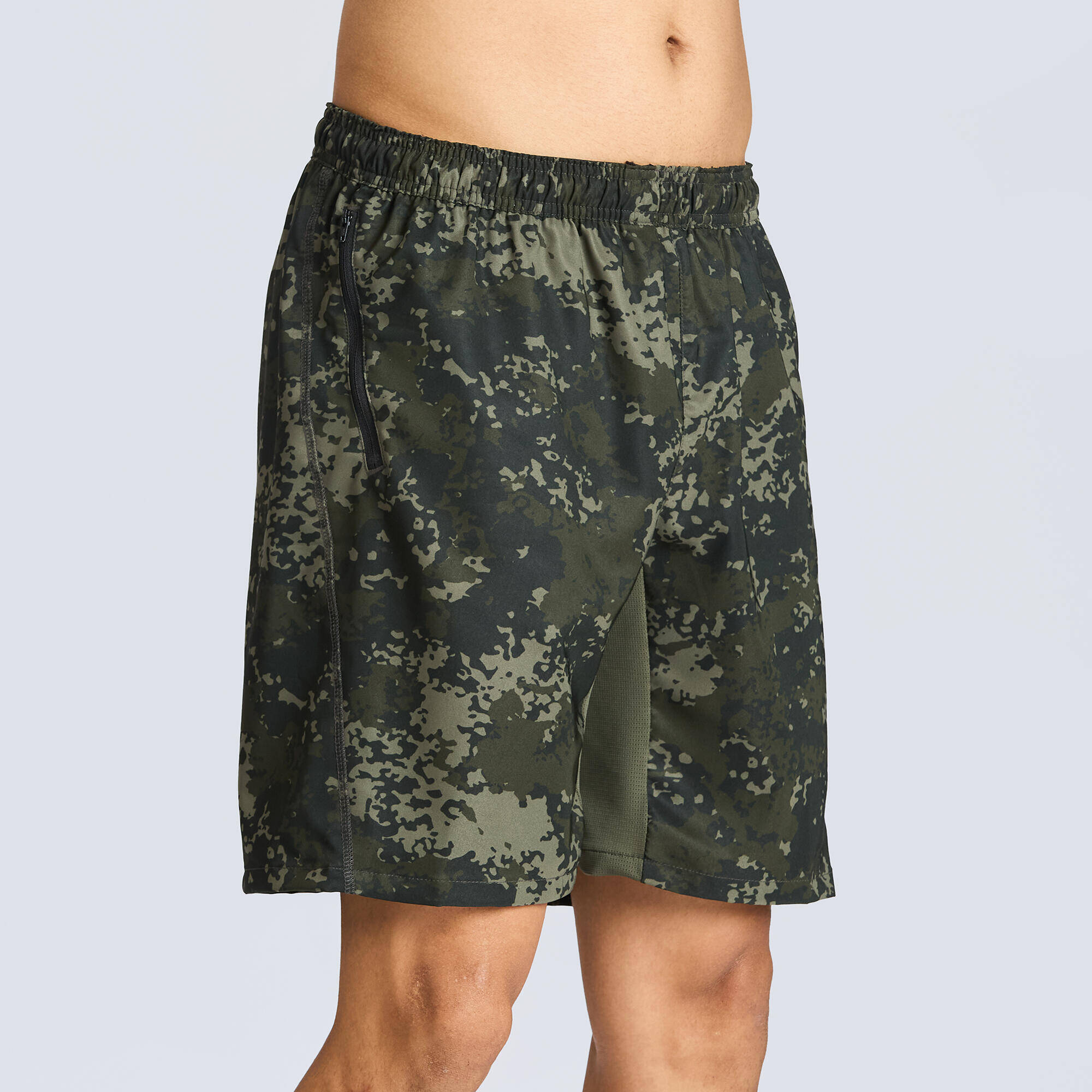 Men Gym Shorts Stretchable, Quick Dry with Zip Pockets - Khaki -  3