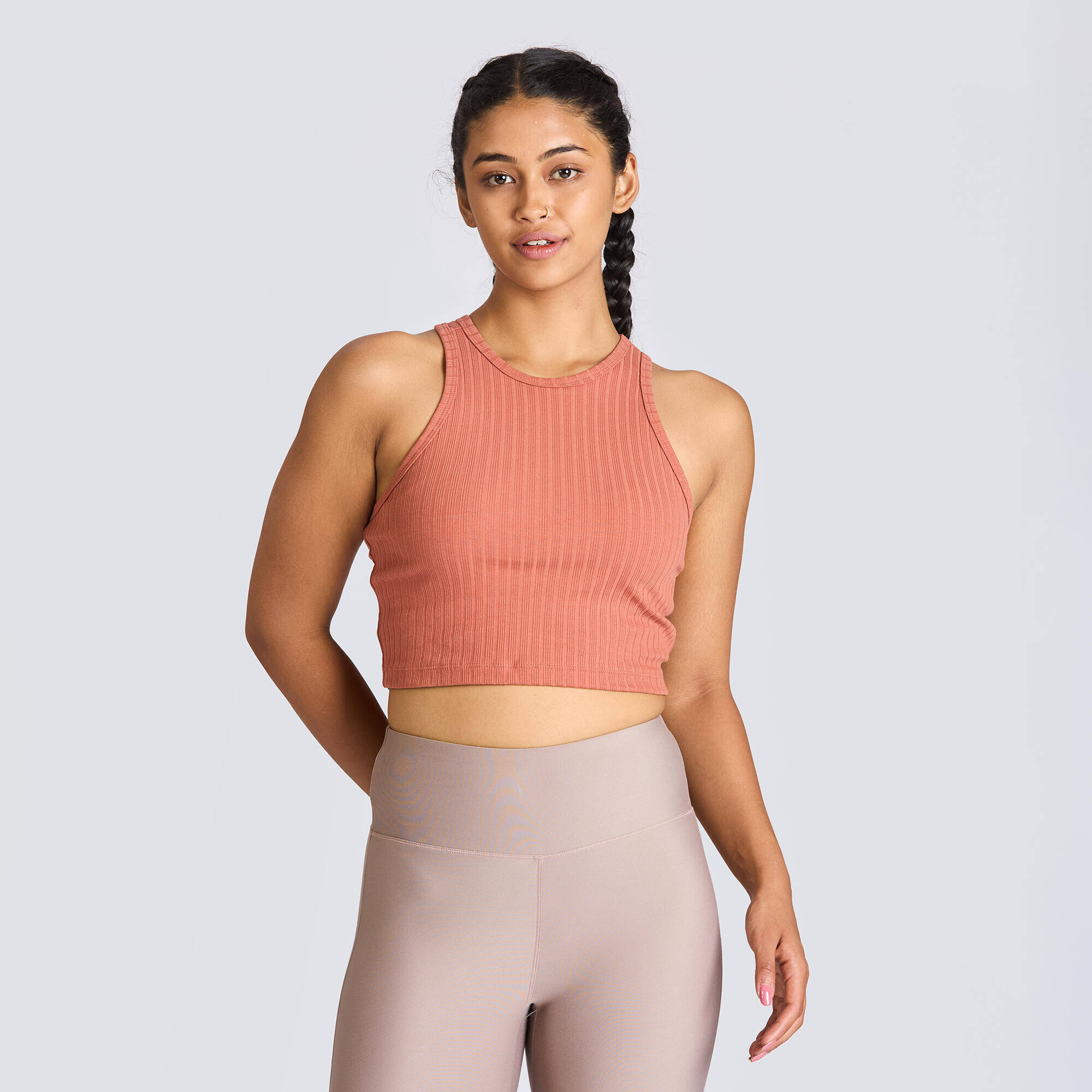 Women's Crew Neck Cropped Tank Top 520 - Sepia Brown -  1