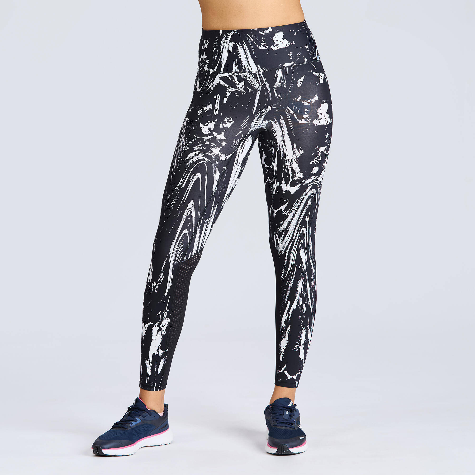 Women's High-waist Printed Fitness Leggings Run 500 - Black
