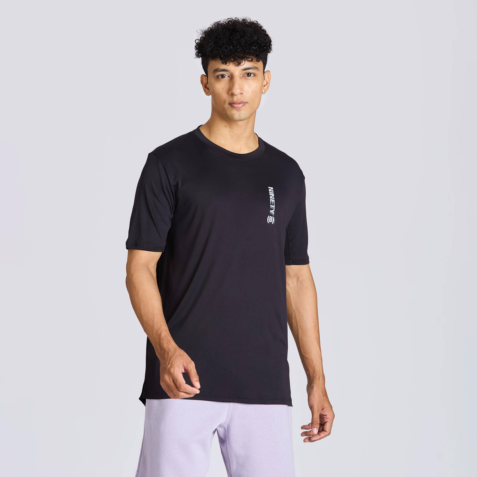 Men's Short-Sleeved Crew Neck Breathable Fitness T-Shirt - Black -  1