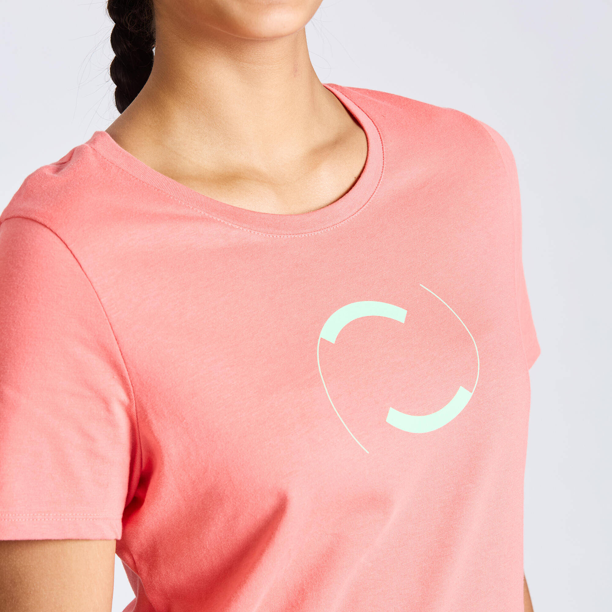 Women's Cotton Crew Neck Short Sleeved T-Shirt Run 500 - Pomelo Pink -  2