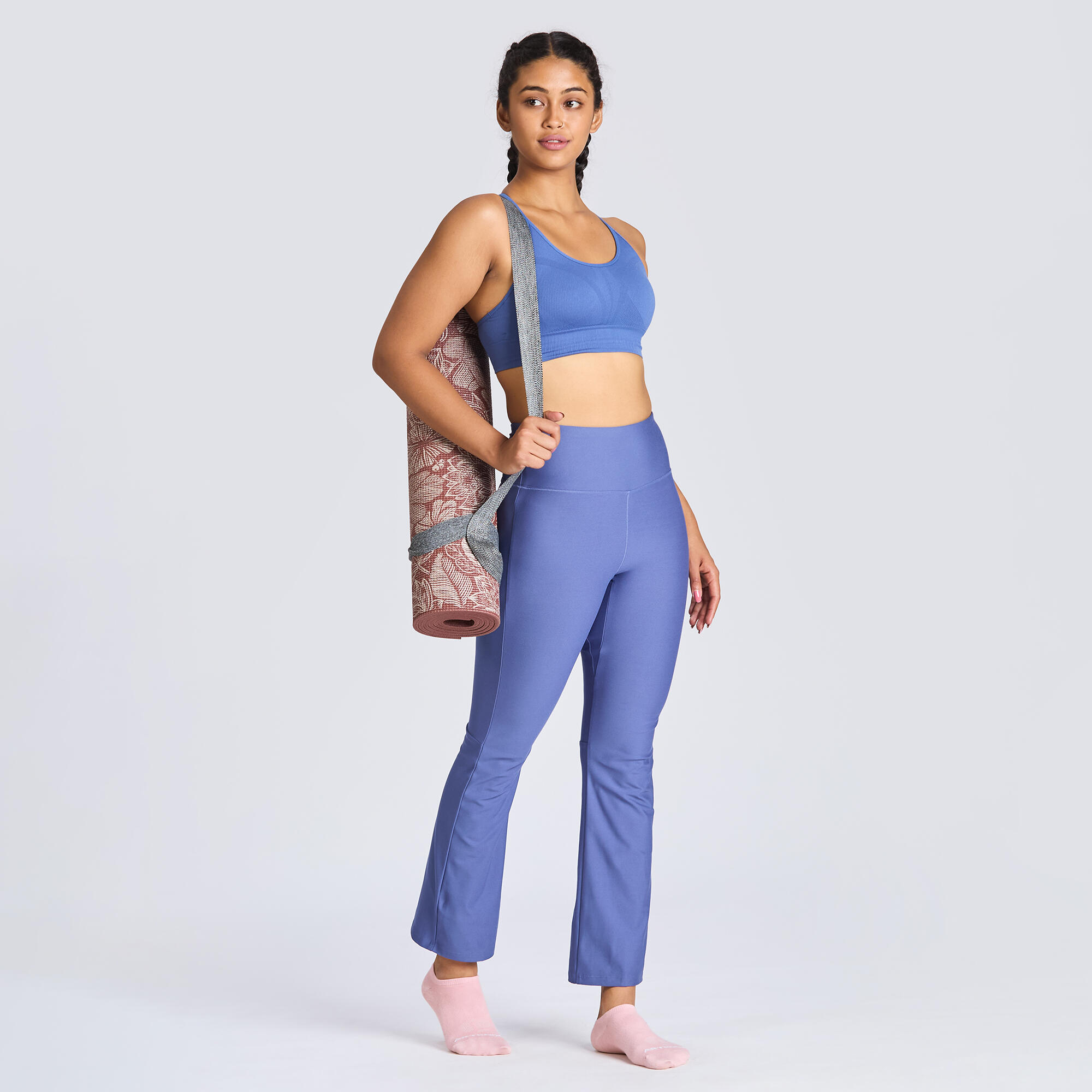 Women Gym Trackpants, Flared and Stretchable, Quick Dry, Opaque Fabric - Blue
