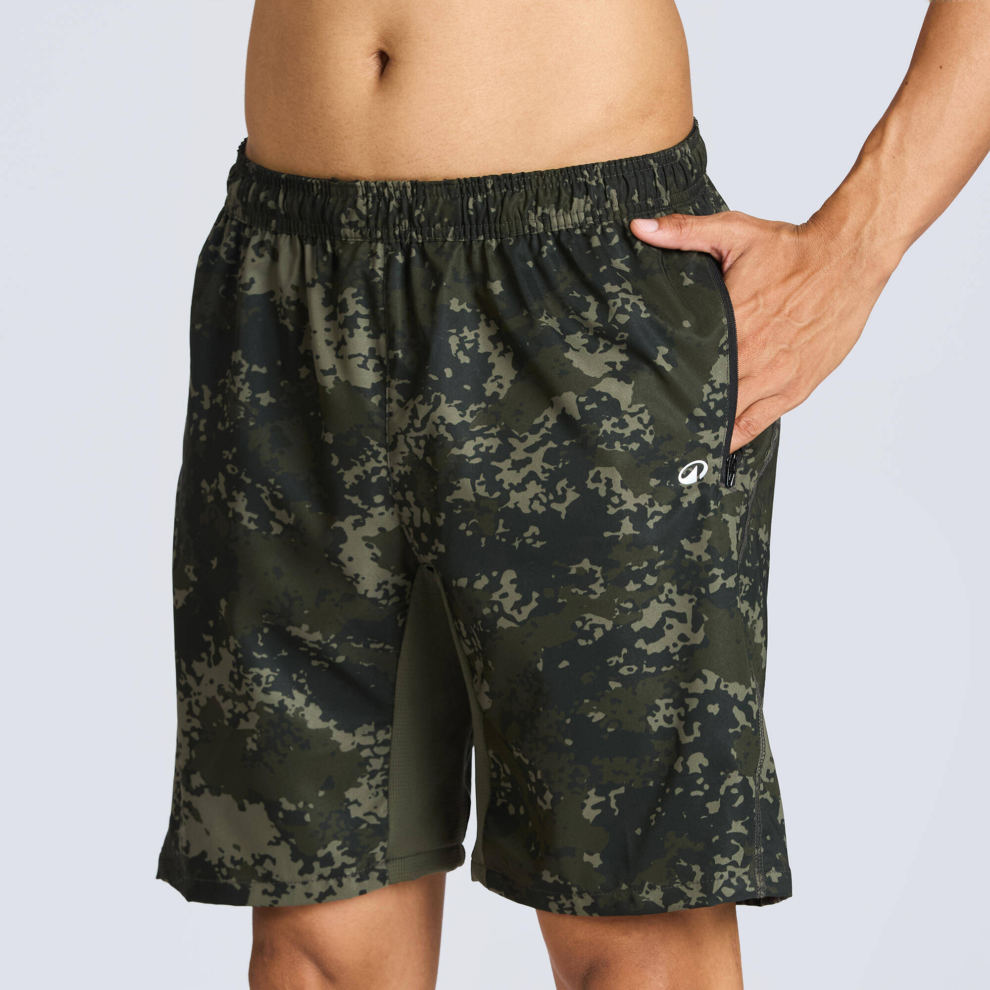 Men Gym Shorts Stretchable, Quick Dry with Zip Pockets - Khaki -  4