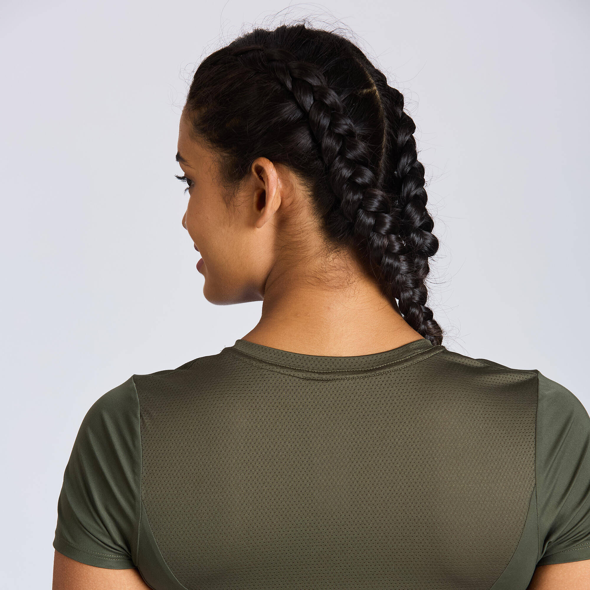 Women's Close fitted Crew Neck Short Sleeved T-Shirt Run 500 - Khaki Green -  3