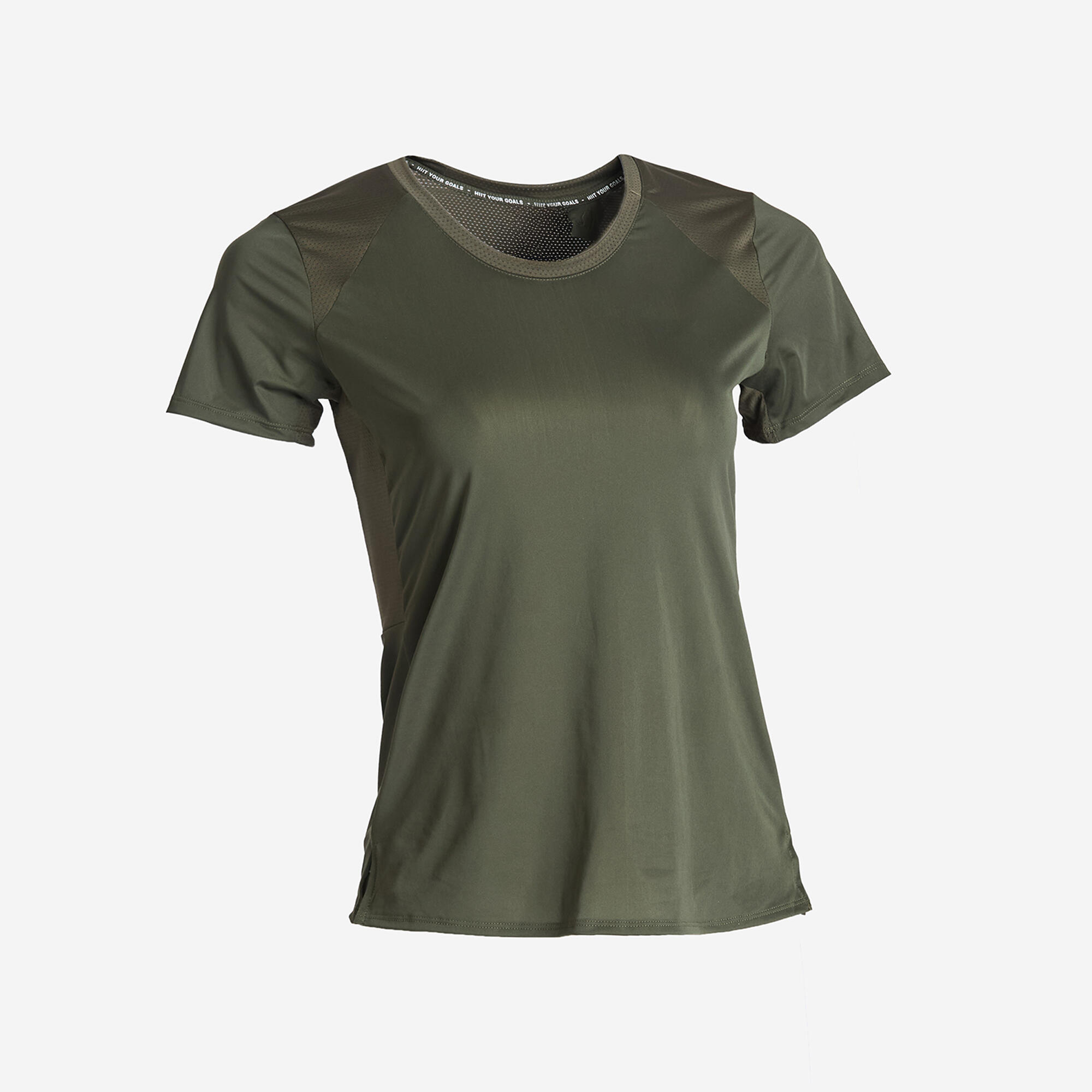 Women's Close fitted Crew Neck Short Sleeved T-Shirt Run 500 - Khaki Green