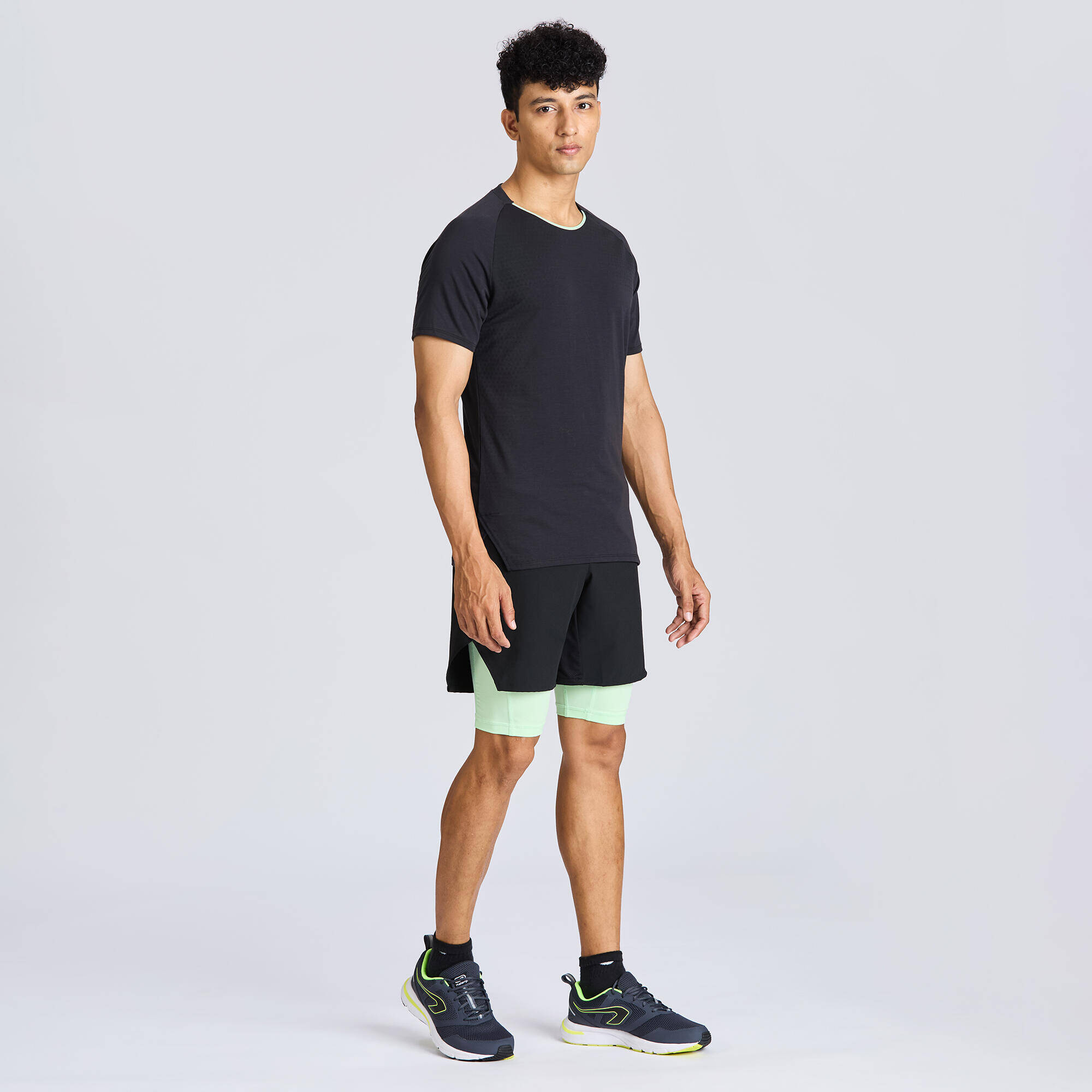 Crew Neck Breathable Plain T-Shirt for Men - Smoked Black -  2